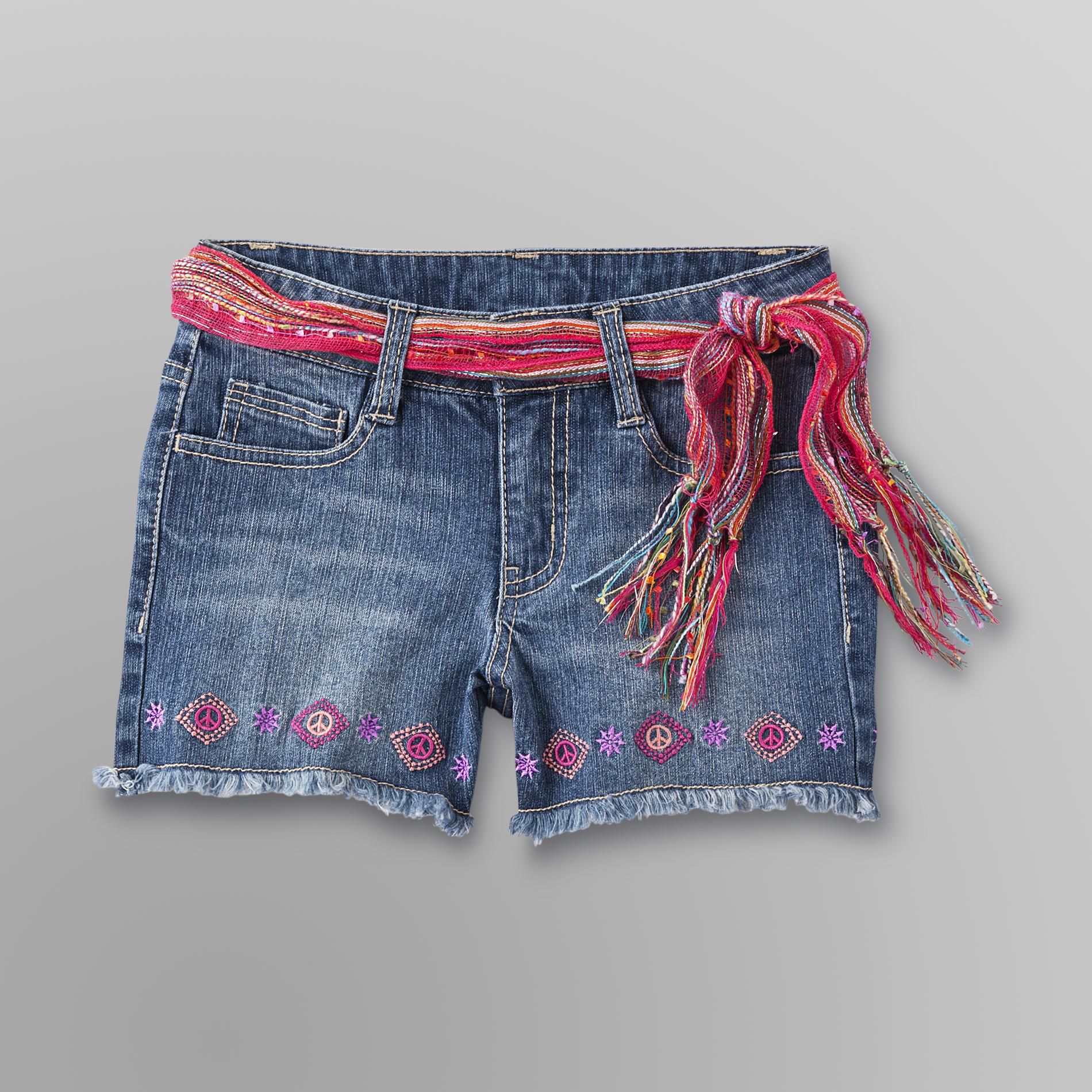 Route 66 Girl's Belted Jean Shorts - Medium Wash