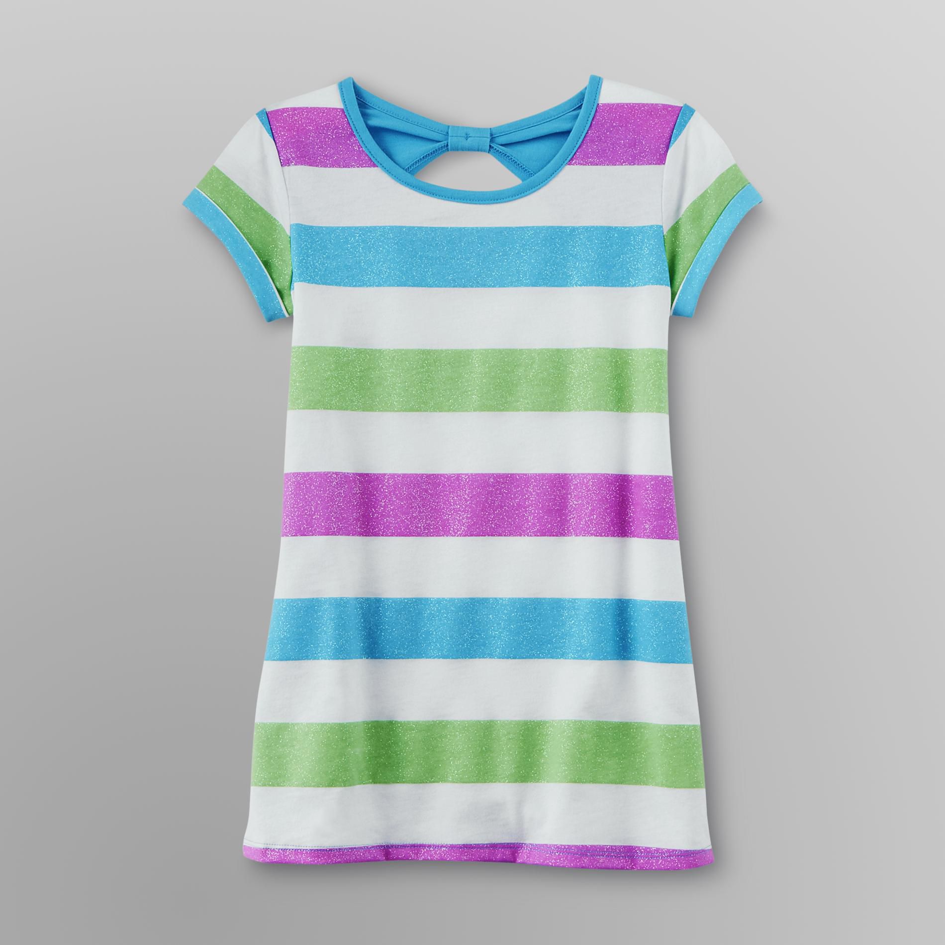 Basic Editions Girl's Keyhole Tunic Top - Glitter Stripes
