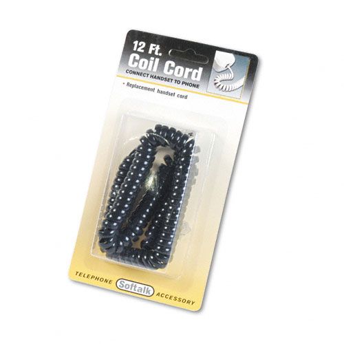 Softalk SOF48102 Coiled Phone Cord, 12ft, Black