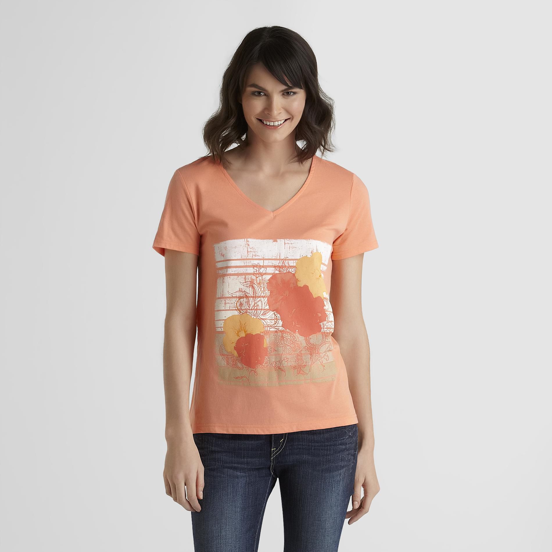 Basic Editions Women's Graphic T-Shirt - Flowers