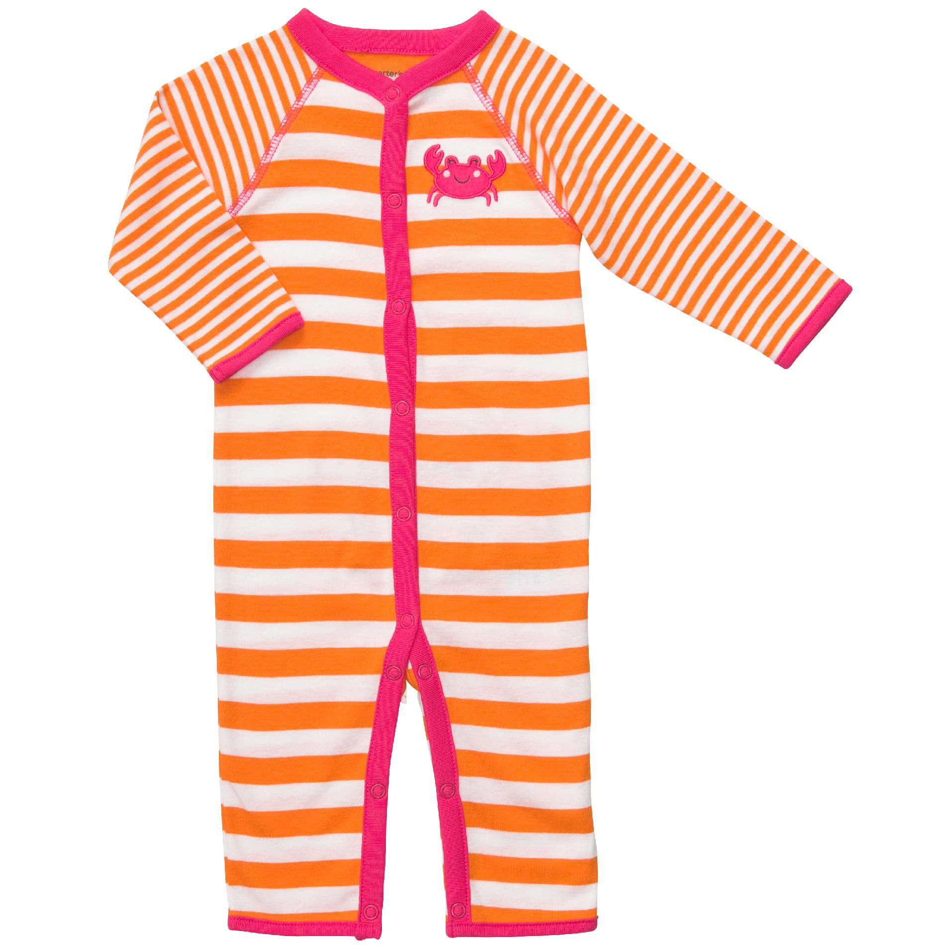 Carter's Newborn & Infants Girl&#8217;s &#8216;Crab&#8217; Long Sleeve Striped Sleeper