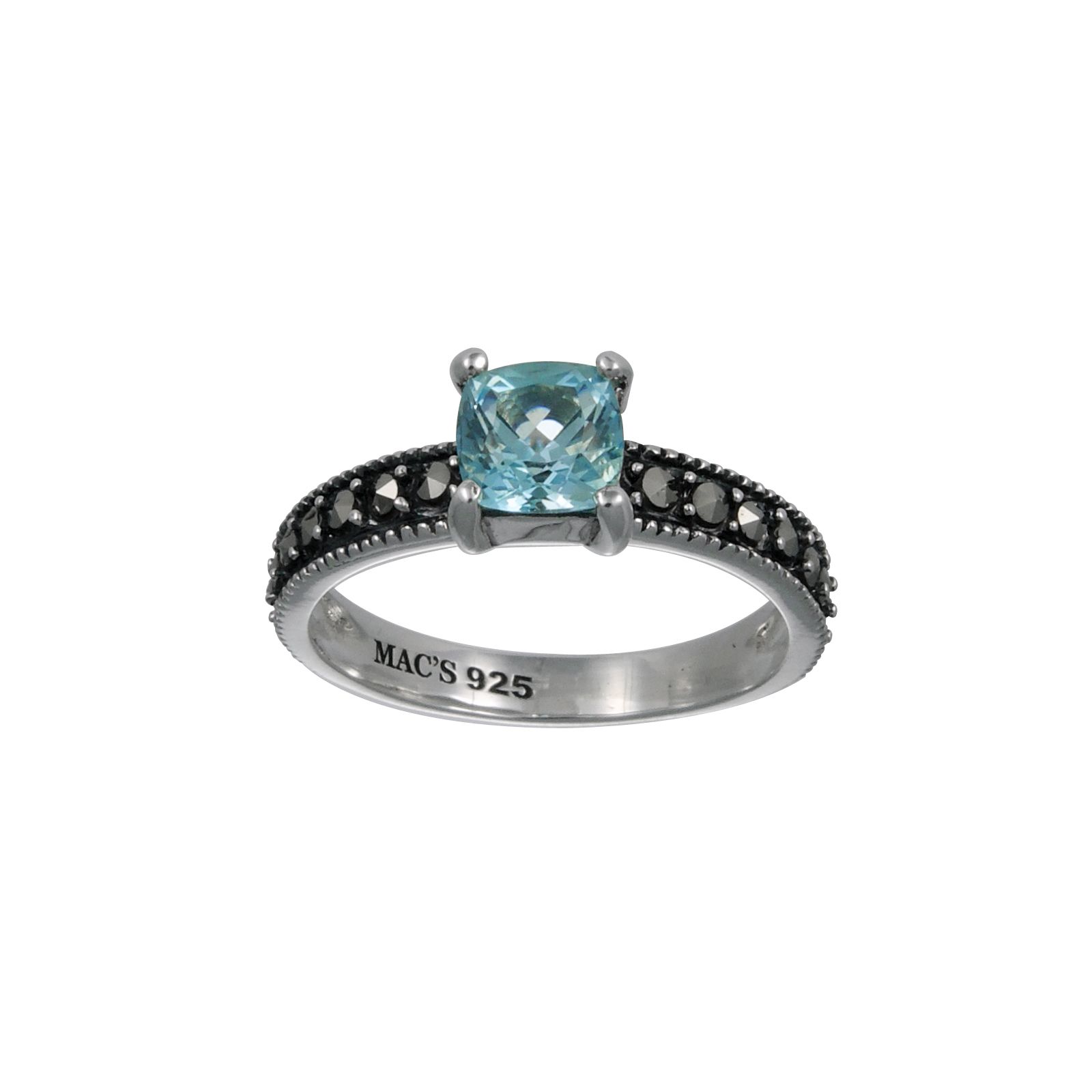 Mac's Cushion Cut Sky Blue Topaz Stone Ring with Marquisite accent