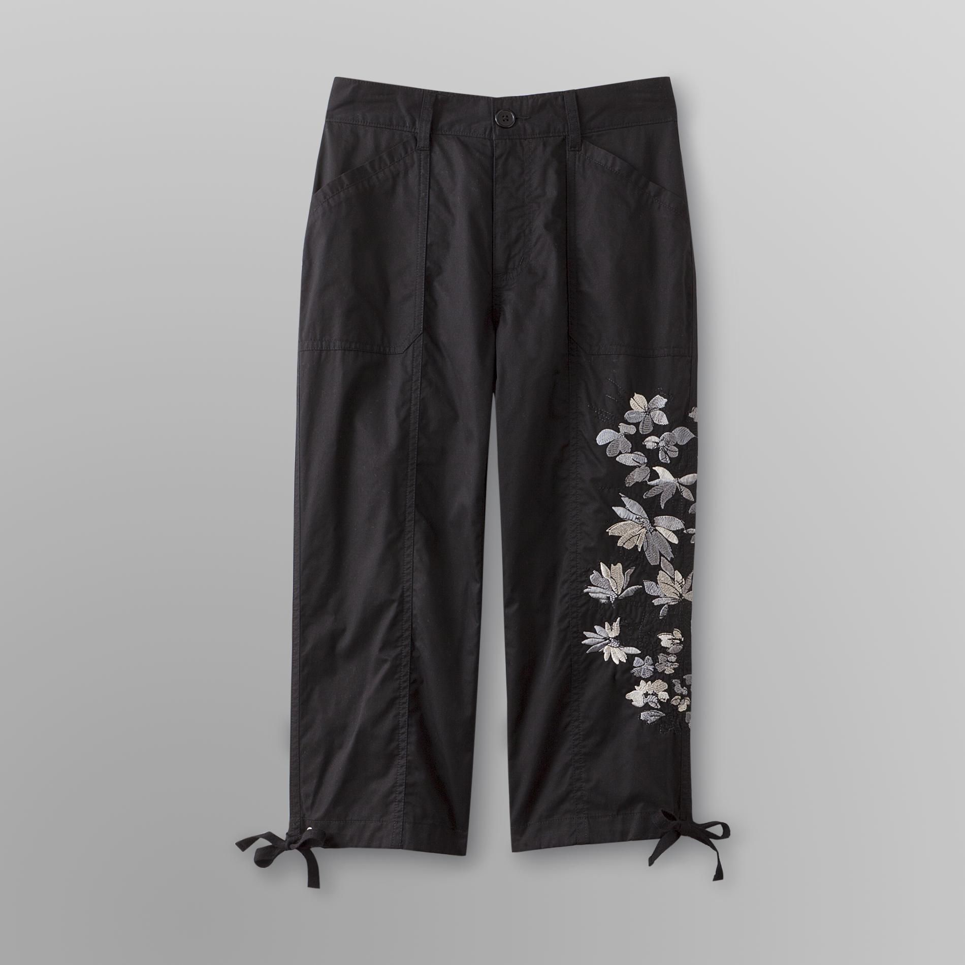 Basic Editions Women's Embroidered Capris Floral