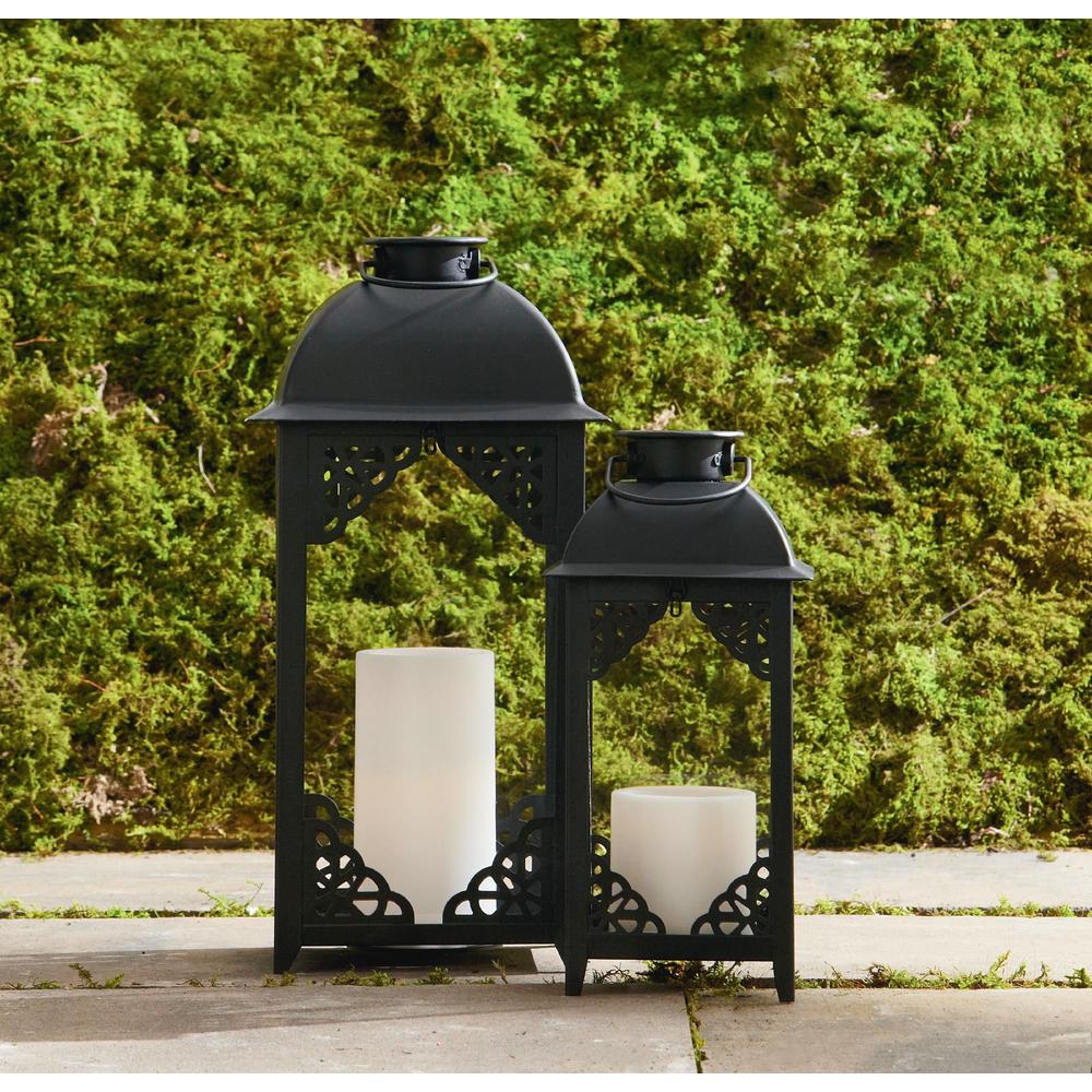 Garden Oasis Large Black Scroll Lantern with LED Candle