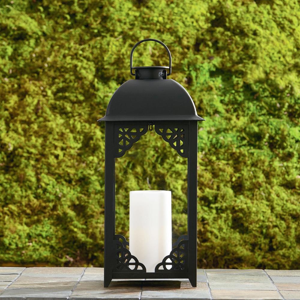 Garden Oasis Large Black Scroll Lantern with LED Candle