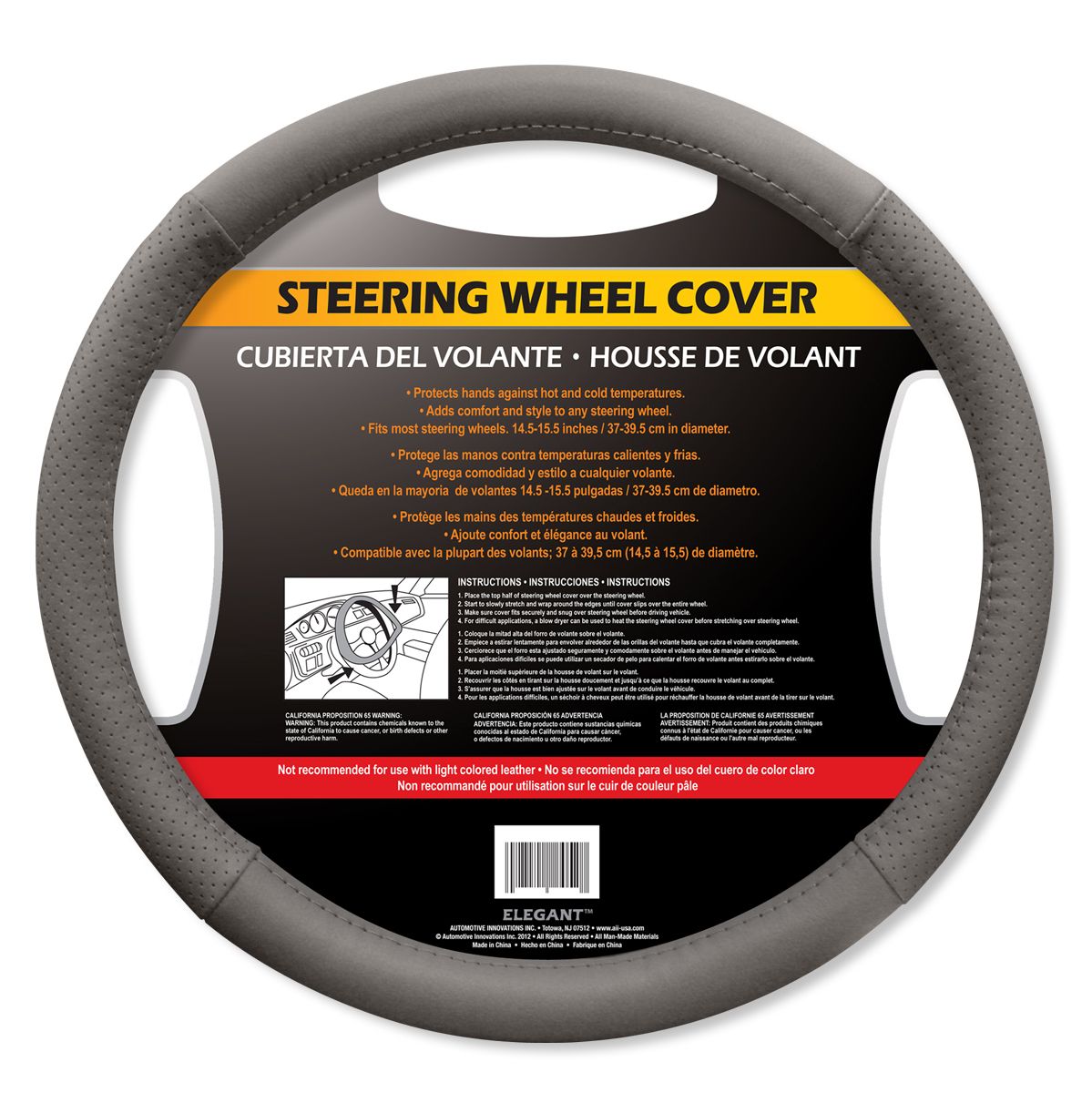Elegant USA Grey Genuine Leather Steering Wheel Cover