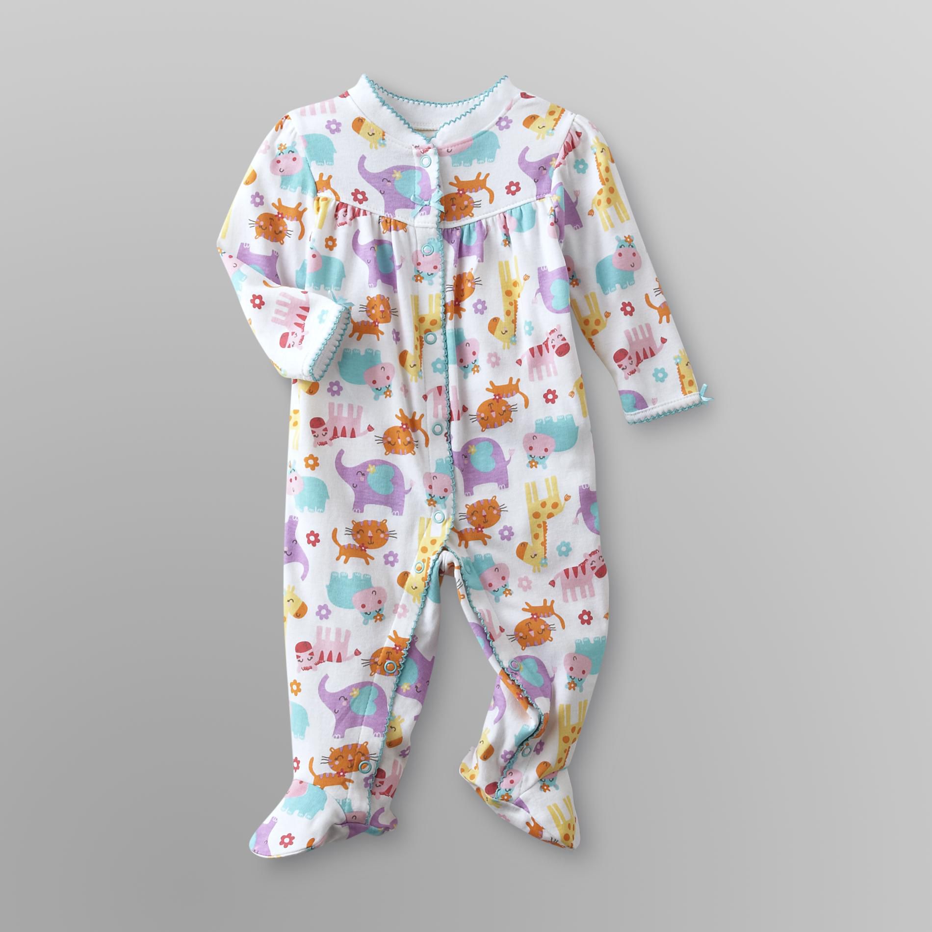 Little Wonders Newborn Girl's Sleeper Pajamas - Animals