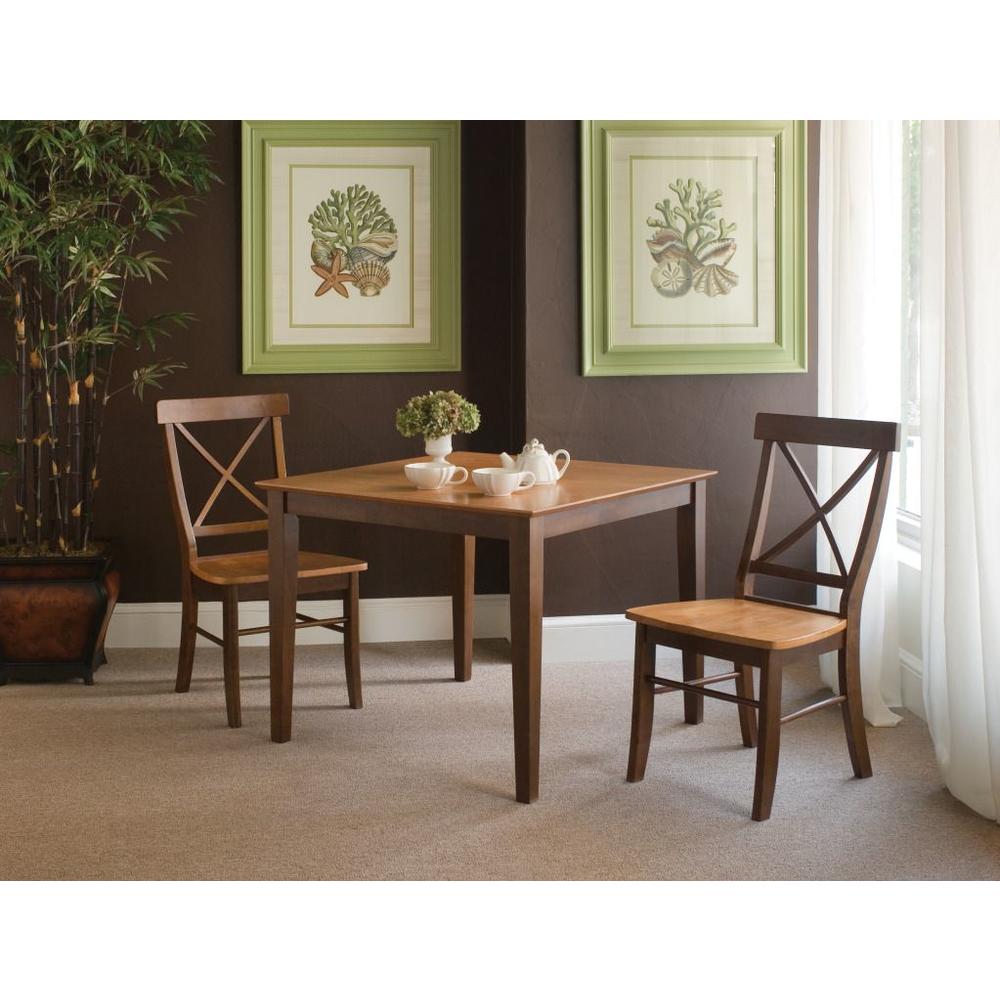 International Concepts Set of 3 pcs - 36x36 Dining Table with 2 X-Back Chairs