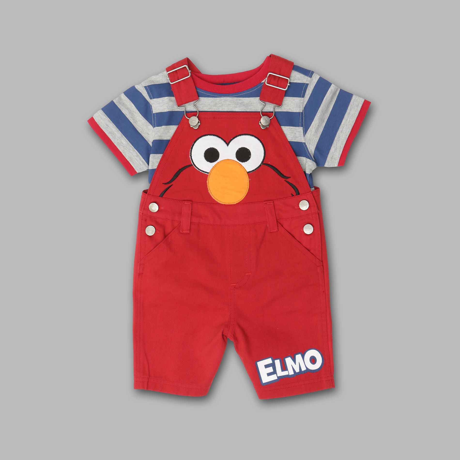 Sesame Street Infant Boy&#8217;s 2 Pc Striped Elmo Short-all Set