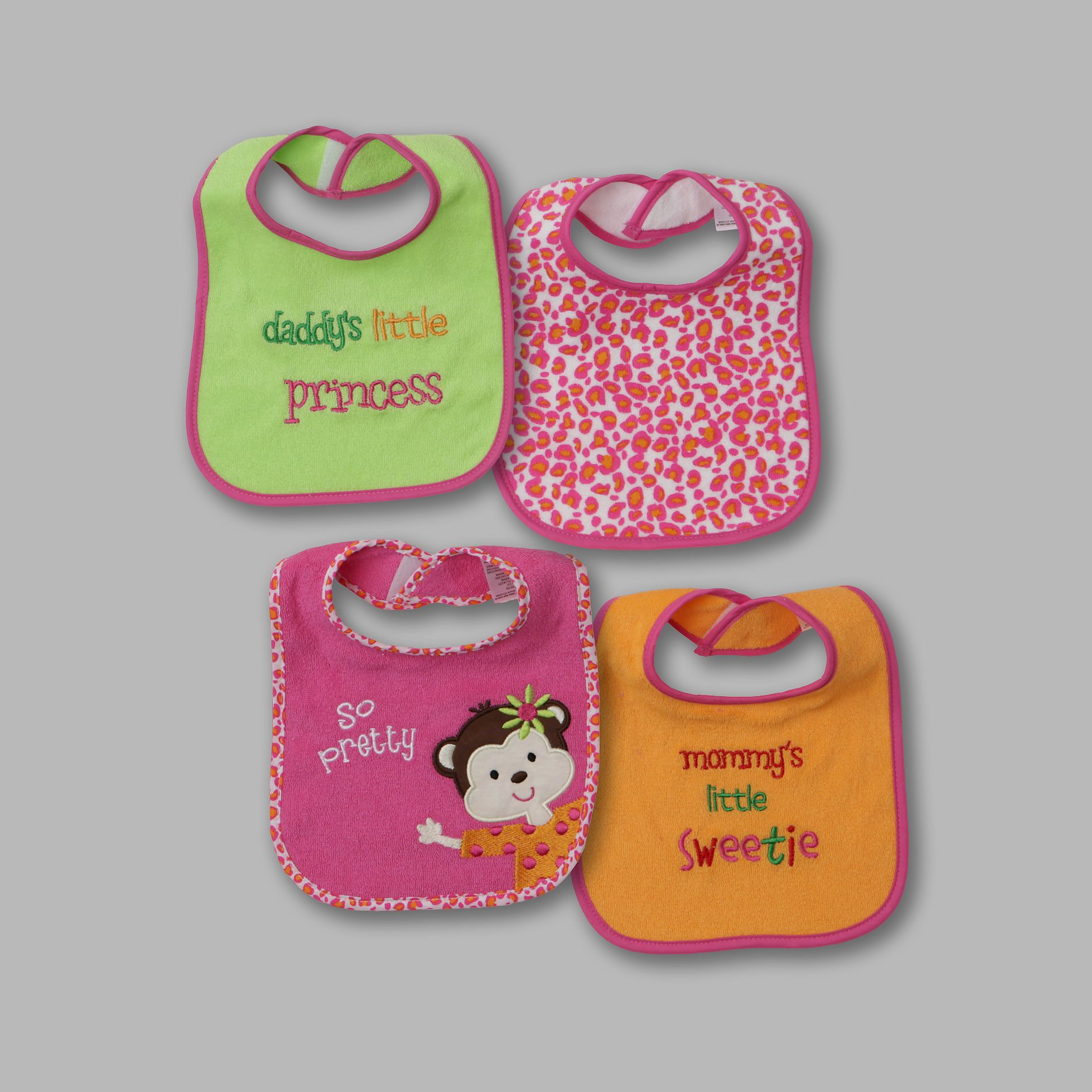 Baby Essentials Infant Girl&#8217;s 4 Pc &#8216;So Pretty&#8217; Feeder Bib Set