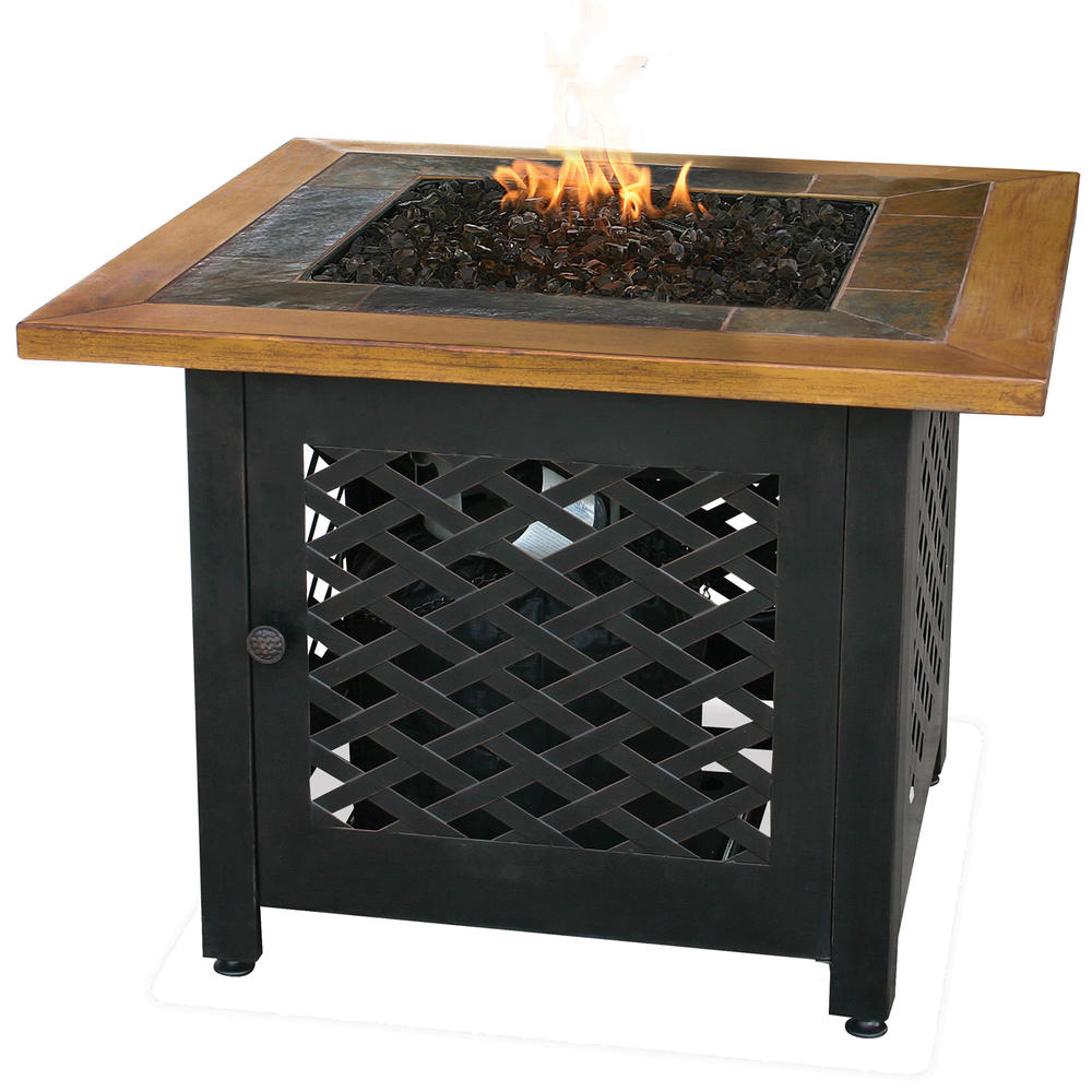 UniFlame Lp Gas Outdoor Firebowl With Slate And Faux Wood Mantel