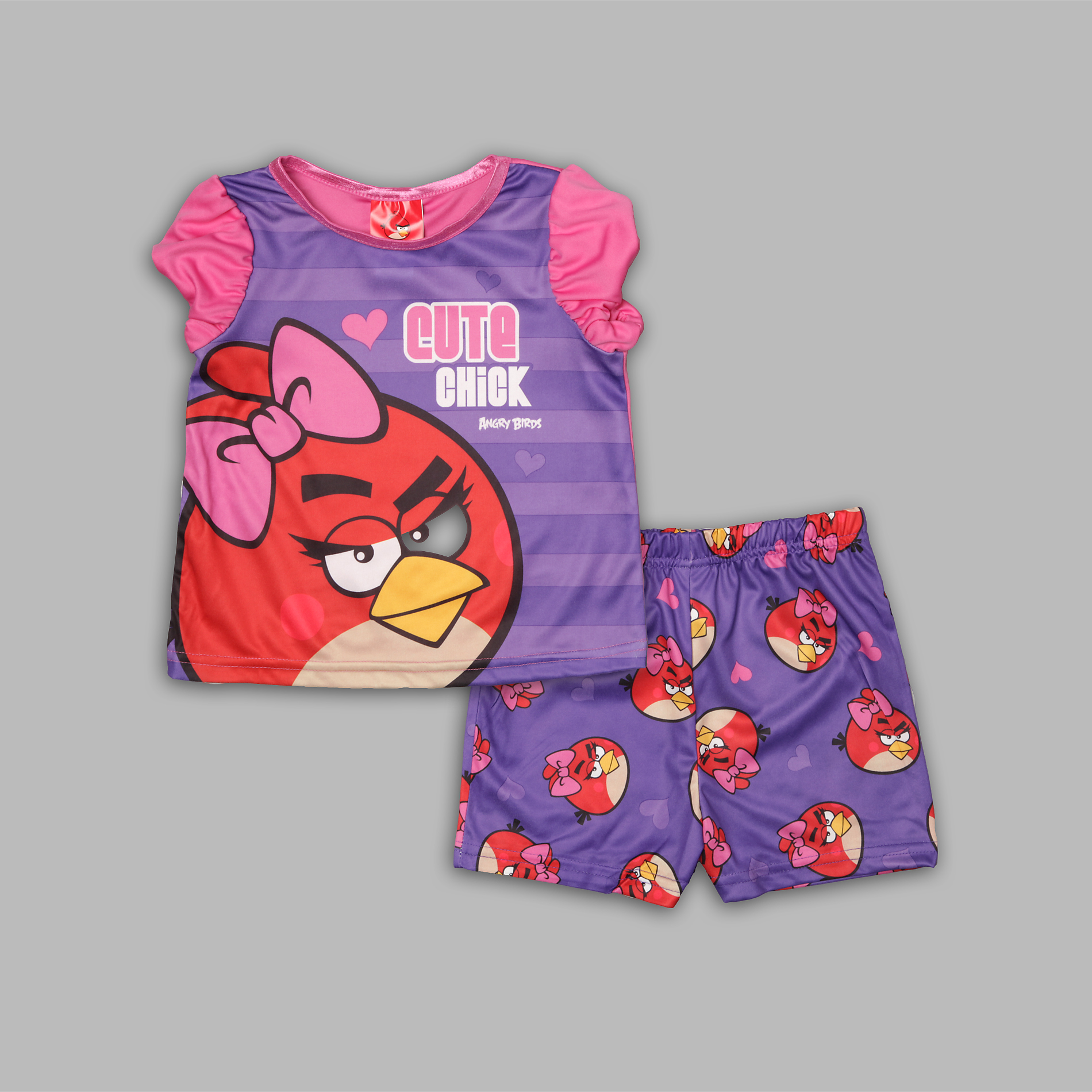 Angry Birds Toddler Girl&#8217;s 2 Pc Short Sleeve &#8216;Cute Chick&#8217; Pajama Set