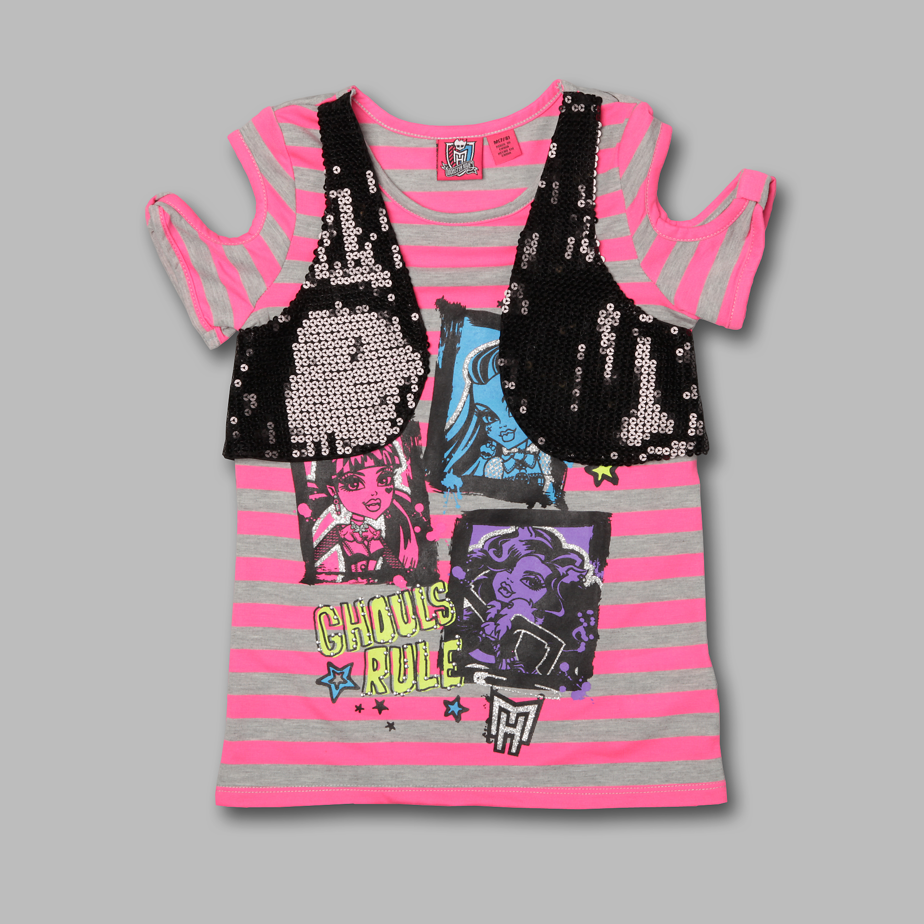 Monster High Girl&#8217;s Striped Top with Sequin Vest