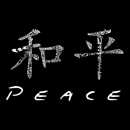 Los Angeles Pop Art Women's Word Art V-Neck T-shirt - Chinese Peace Symbol