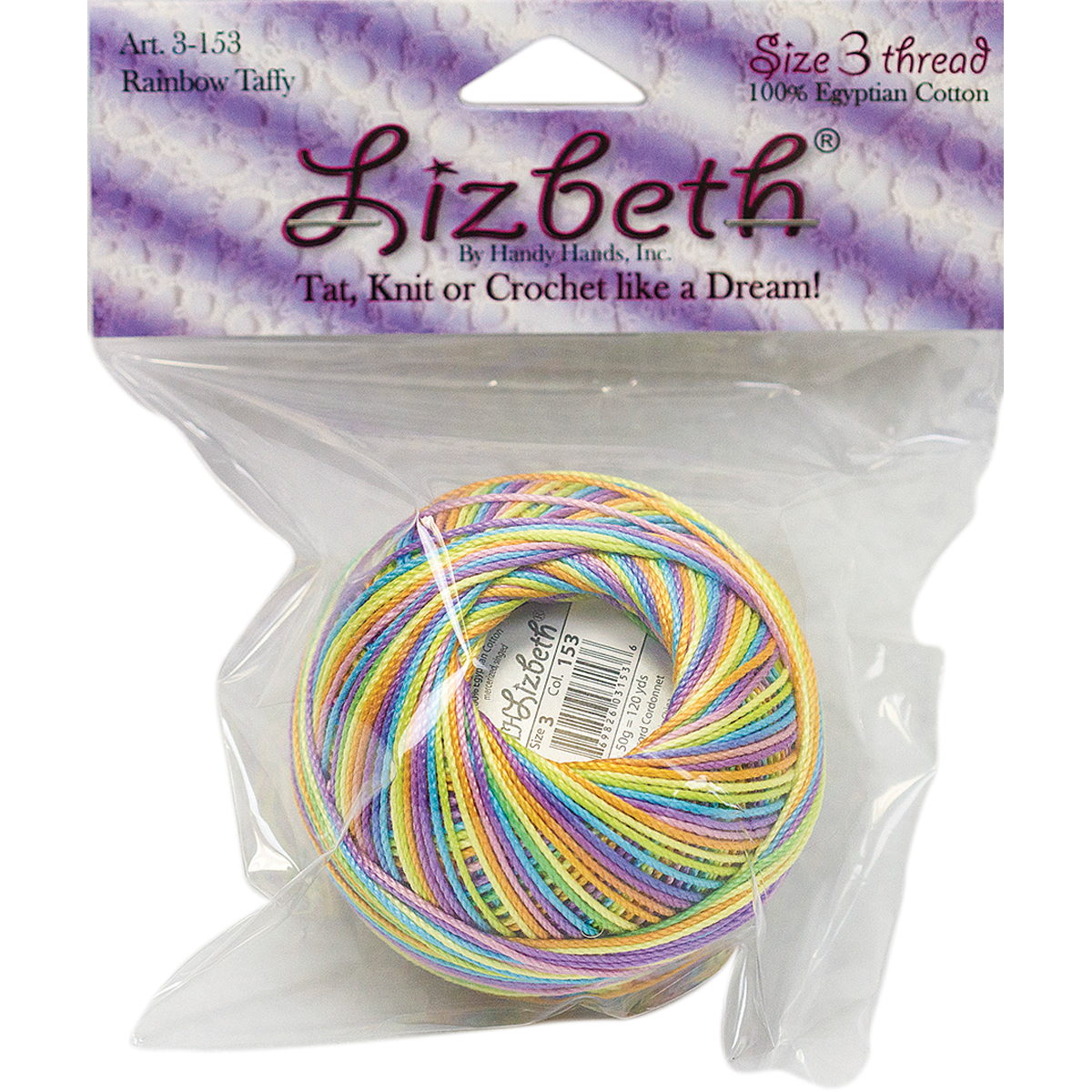 Handy Hands Lizbeth Cordonnet Cotton Size 3 Rainbow Taffy