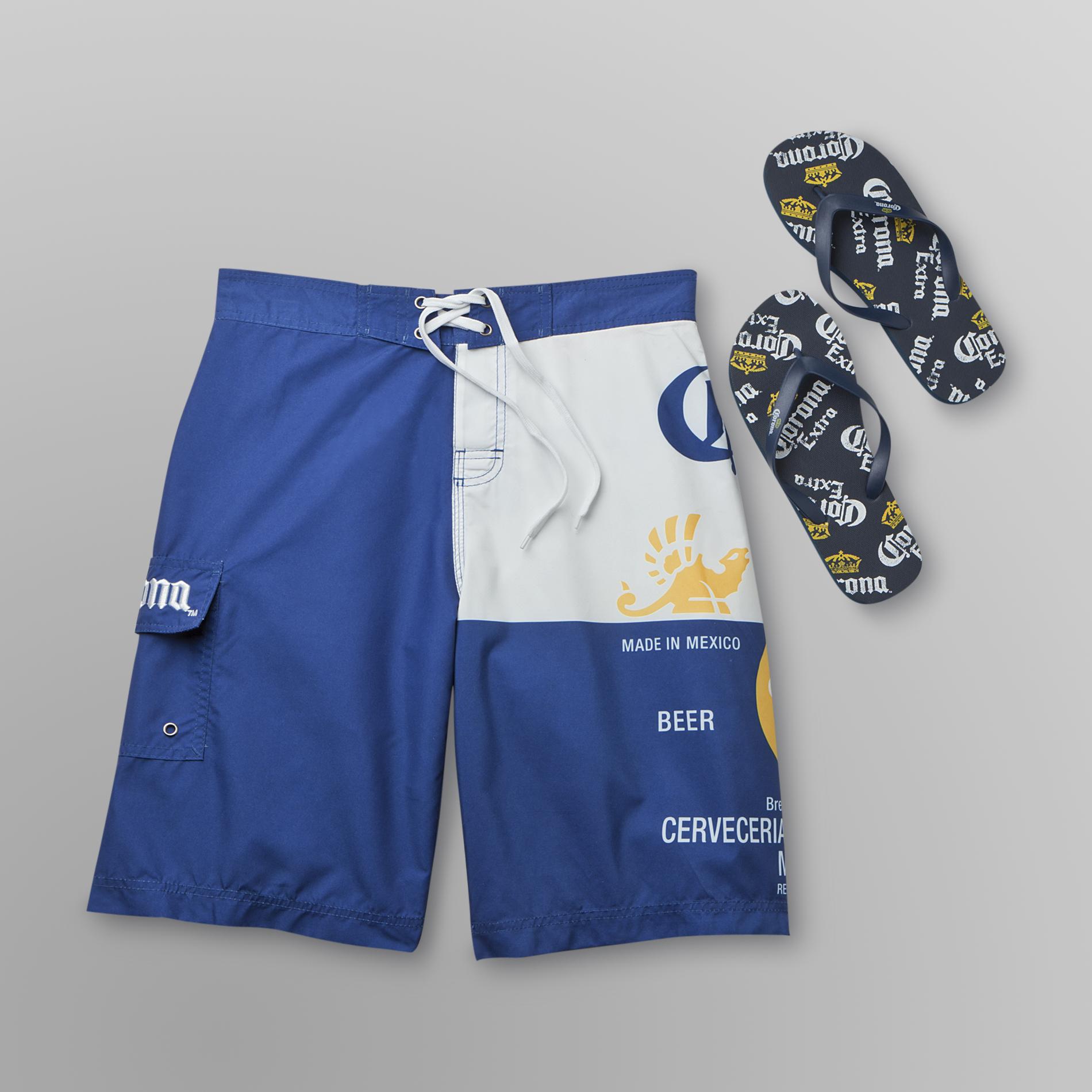 Corona Men's Board Shorts & Flip Flops -