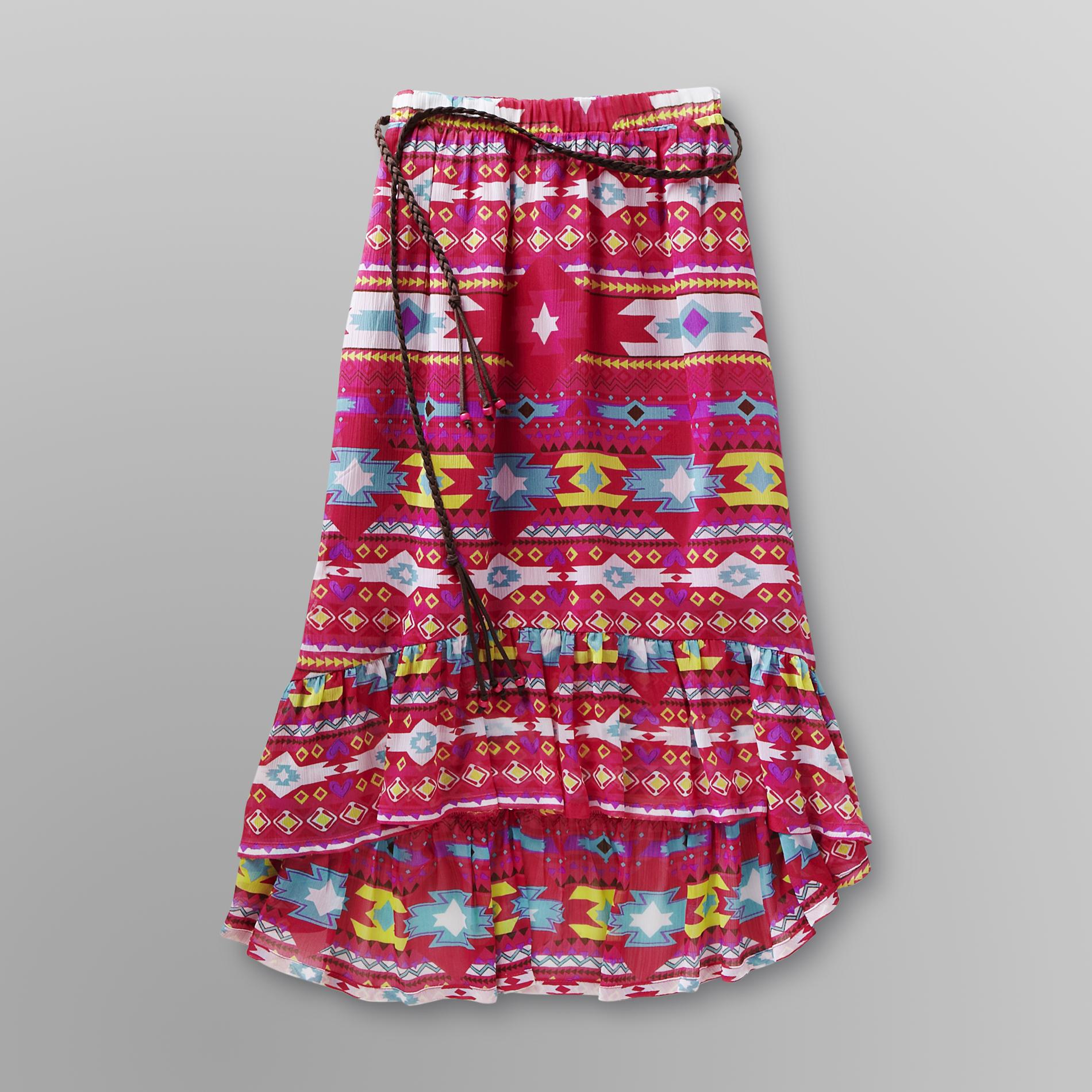 Route 66 Girl's High-Low Skirt & Belt - Aztec