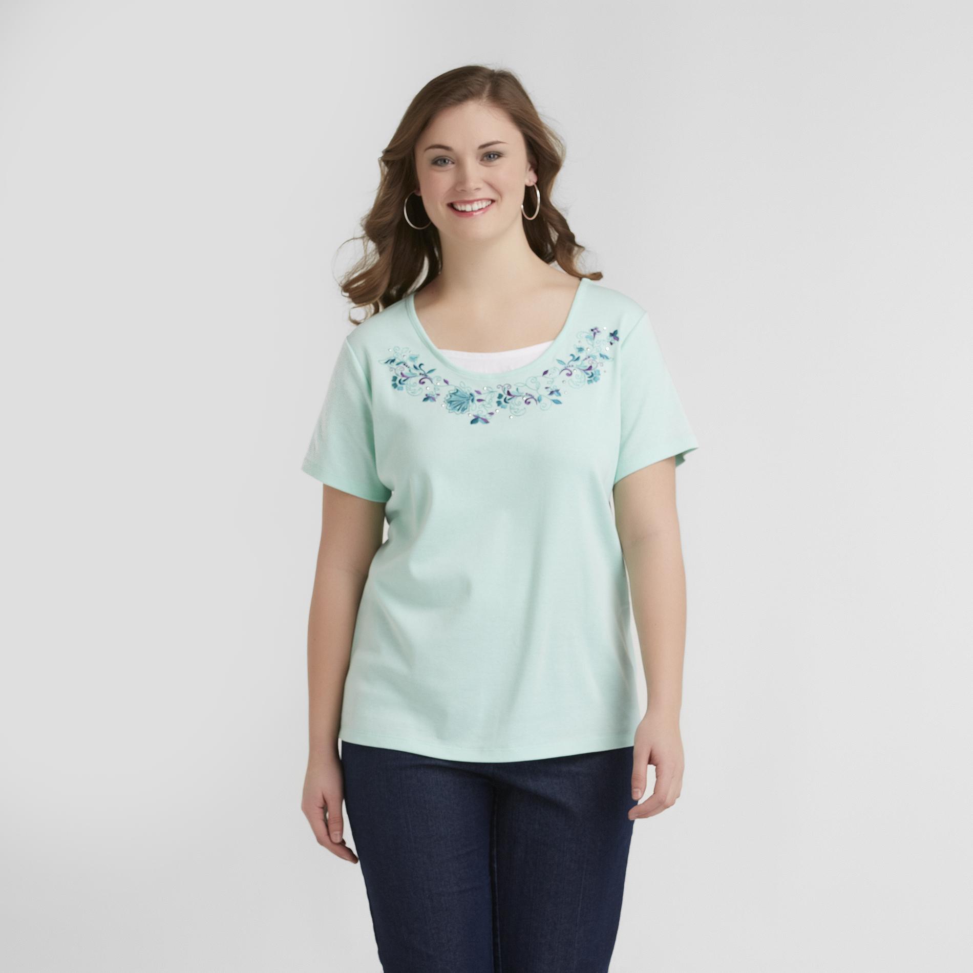 Basic Editions Women's Plus Layered Top - Floral