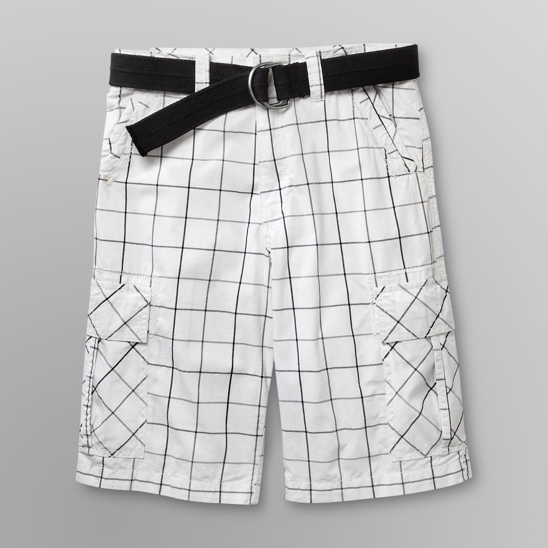 SK2 Boy's Belted Cargo Shorts - Plaid