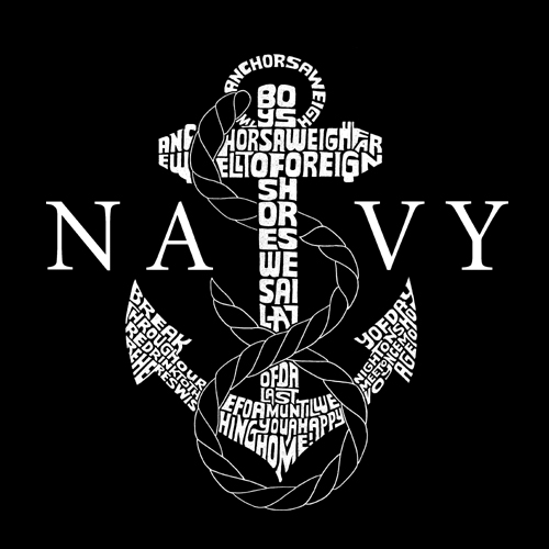 Los Angeles Pop Art Women's  U.S. Navy Word Art T-Shirt - Lyrics To Anchors Aweigh - Online Exclusive