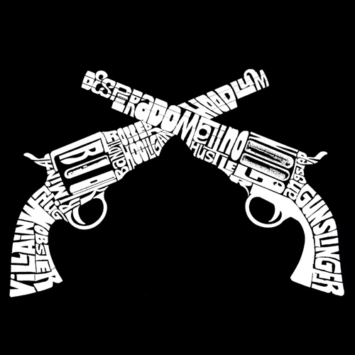 Los Angeles Pop Art Women's Word Art V-Neck T-shirt - Crossed Pistols - Online Exclusive