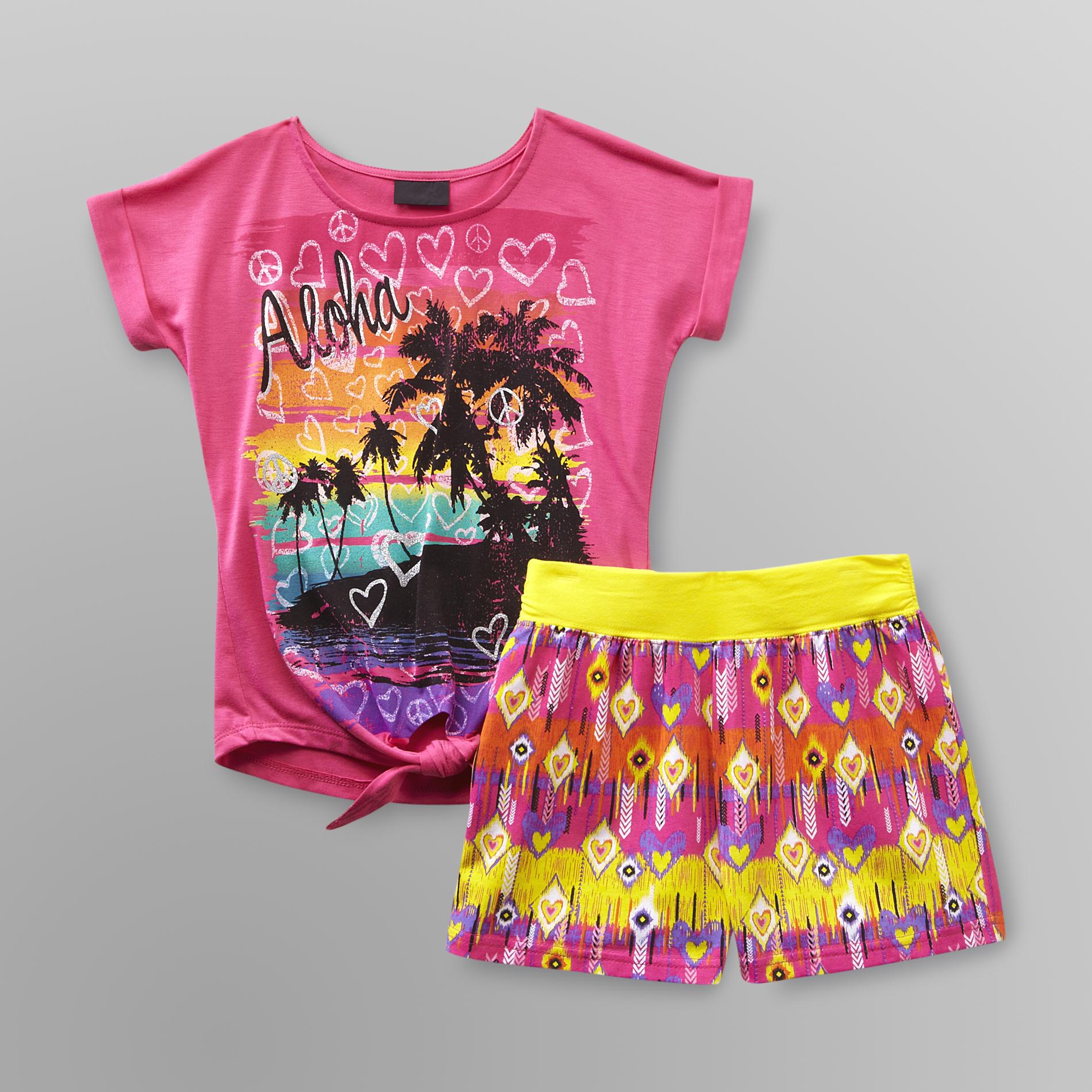 Piper Girl's Tie-Front Shirt and Shorts - Aloha