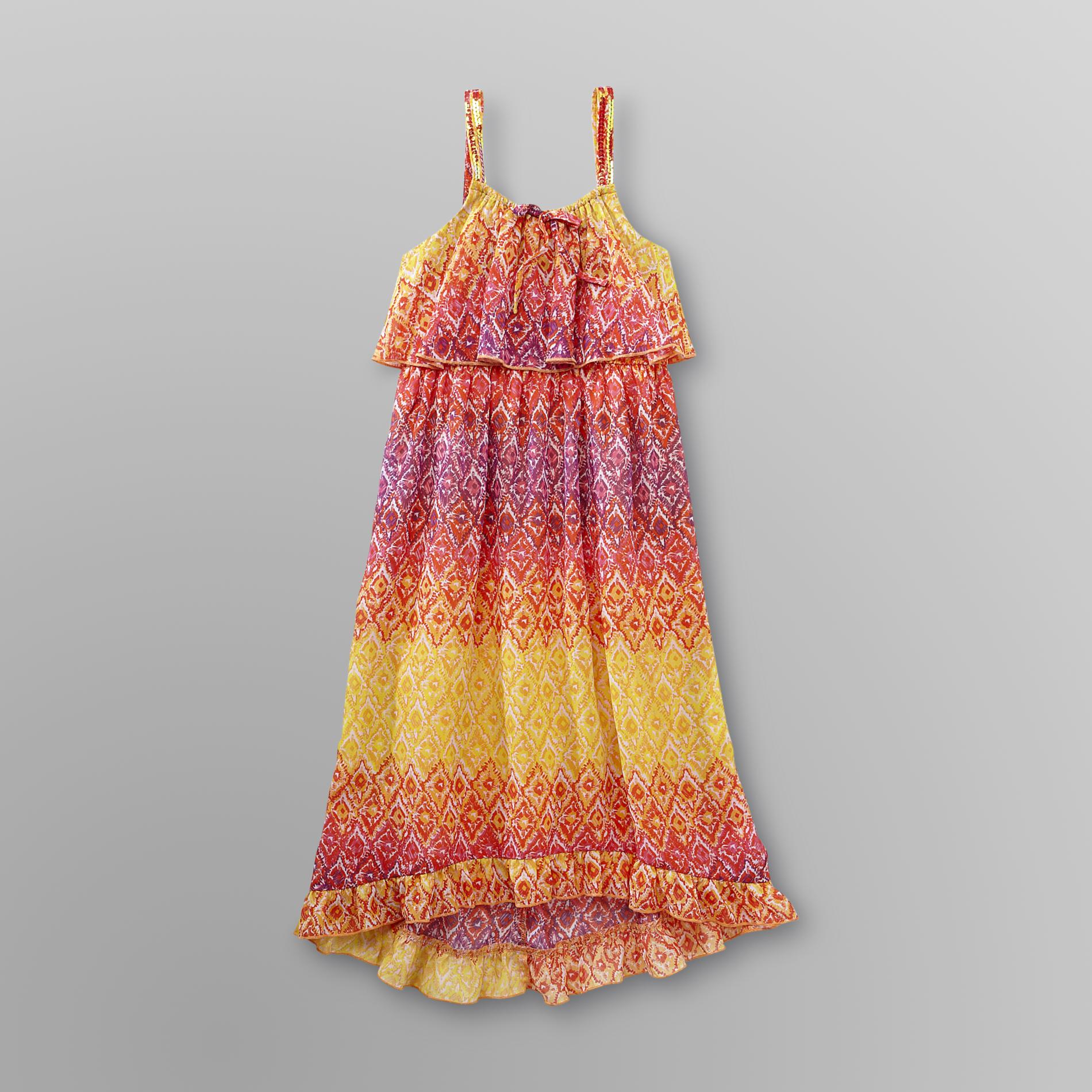Route 66 Girl's Ruffle Front Aztec Sleeveless Dress