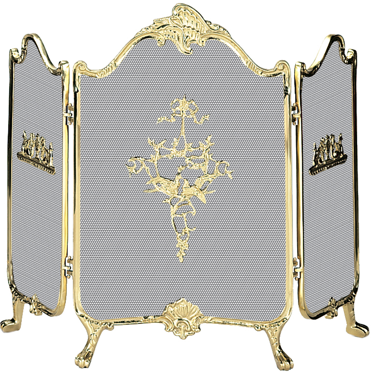 UniFlame 3 Fold Ornate Fully Cast Solid Brass Screen