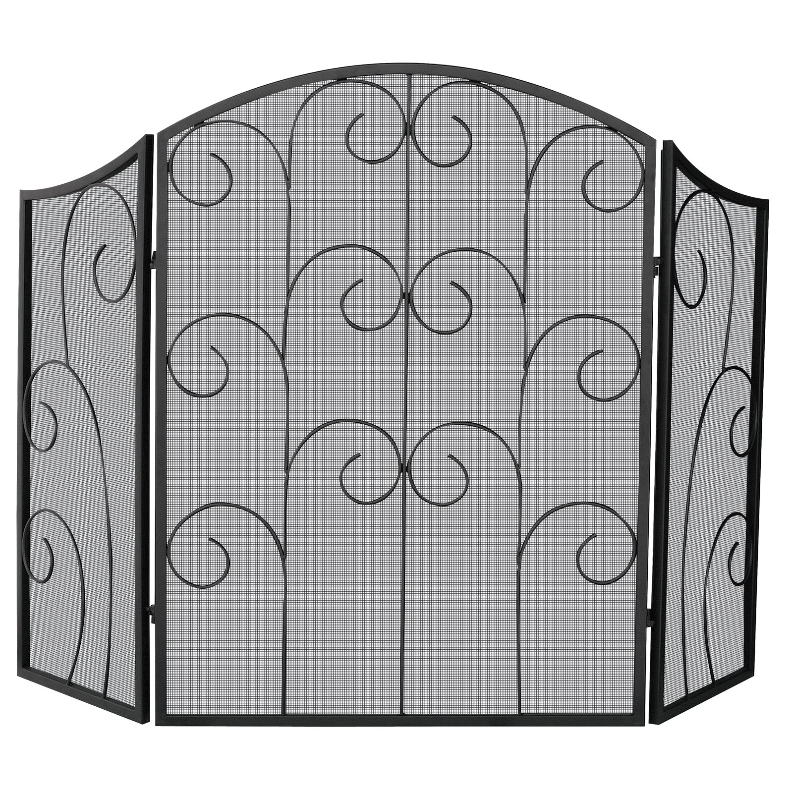 UniFlame 3 Panel Black Wrought Iron Screen with Decorative Scroll