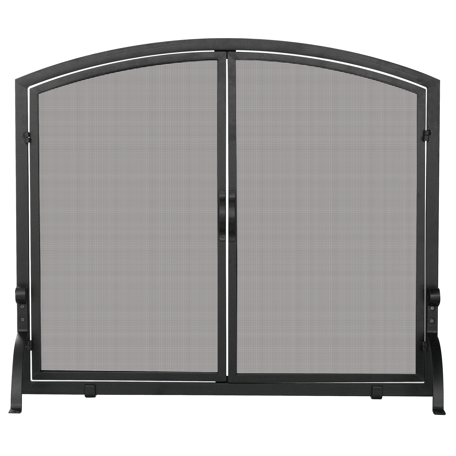 UniFlame Single Panel Black Wrought Iron Screen with Doors, Medium