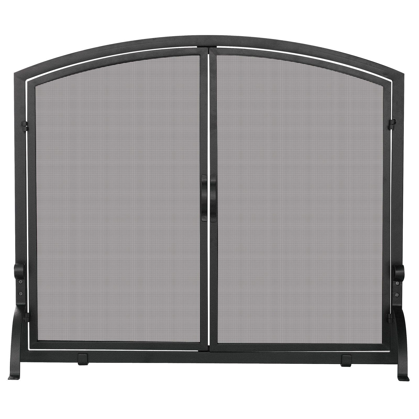 UniFlame Single Panel Black Wrought Iron Screen with Doors, Large