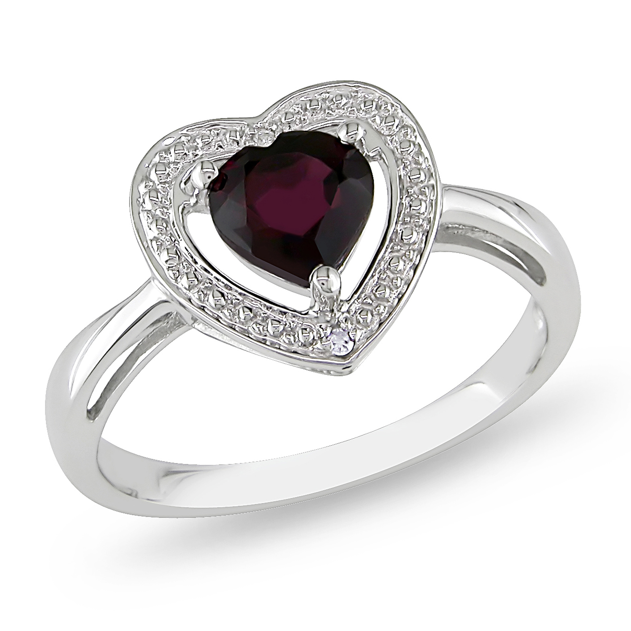 Amour 0.01 Carat T.W. Diamond and 3/4 Carat T.G.W. Garnet Heart Ring in Sterling Silver GH I3