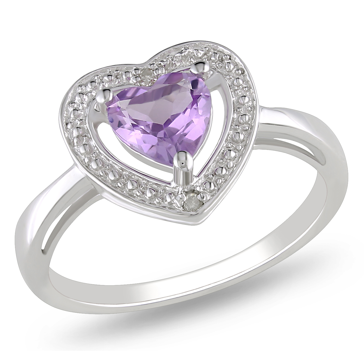 Amour 0.01 Carat T.W. Diamond and 3/5 Carat T.G.W. Amethyst Heart Ring in Sterling Silver GH I3
