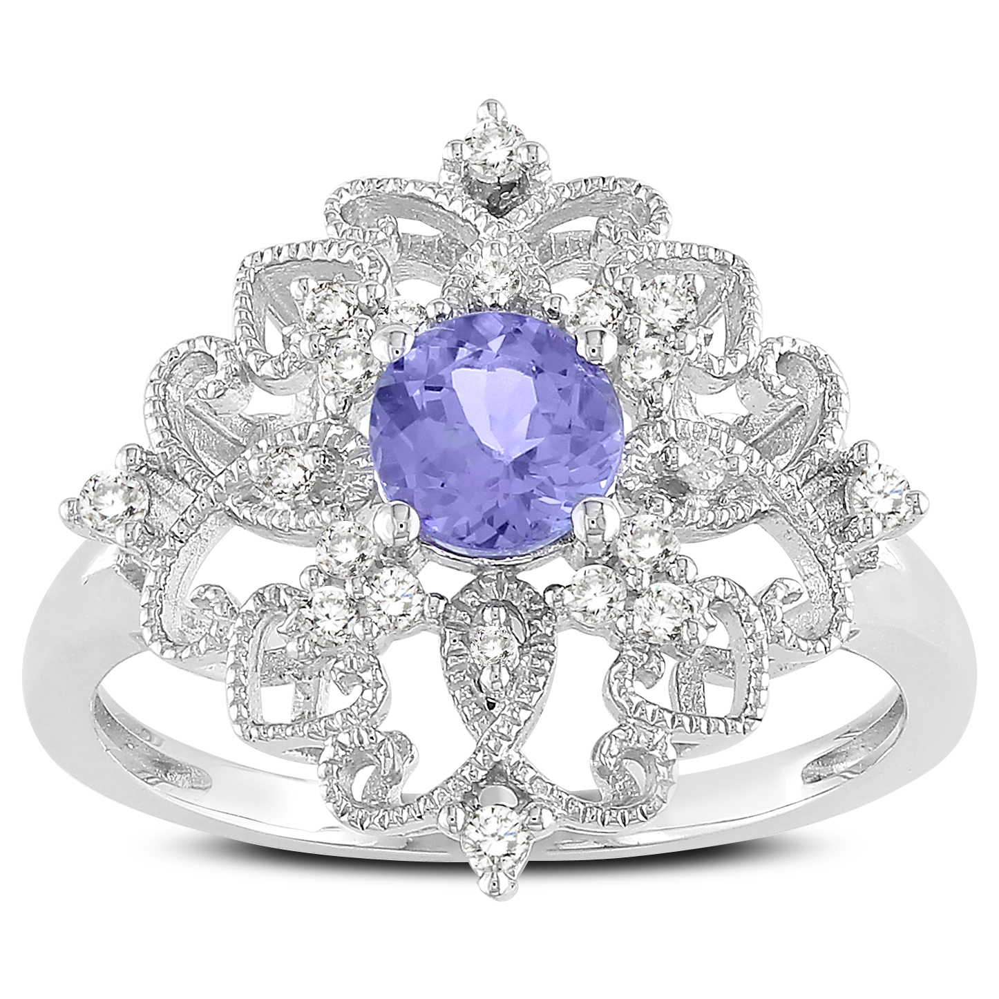 Amour 1/6 Carat T.W. Diamond and 0.54 Carat T.G.W. Tanzanite Fashion Ring in Sterling Silver GH I3