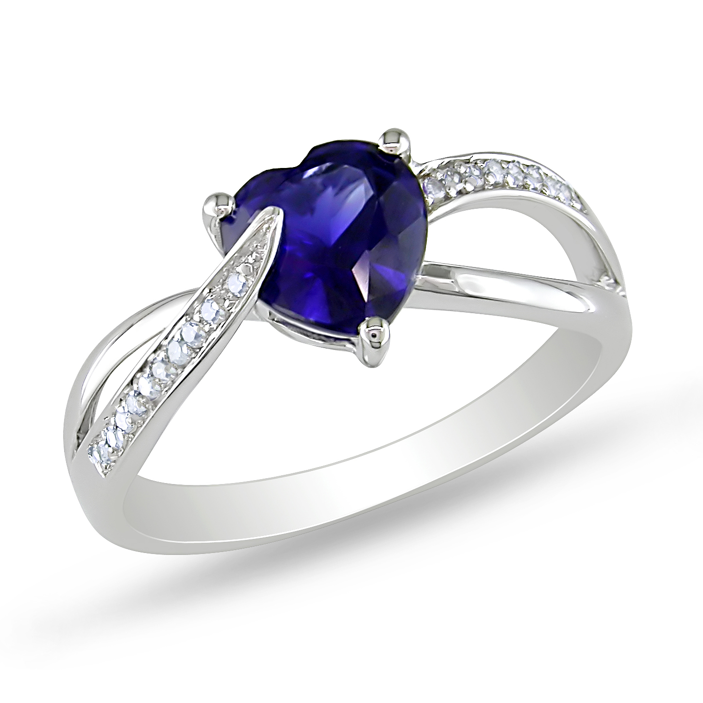 Amour 0.05 Carat T.W. Diamond and 1 7/8 Carat T.G.W. Created Blue Sapphire Fashion Ring in Sterling Silver GH I3