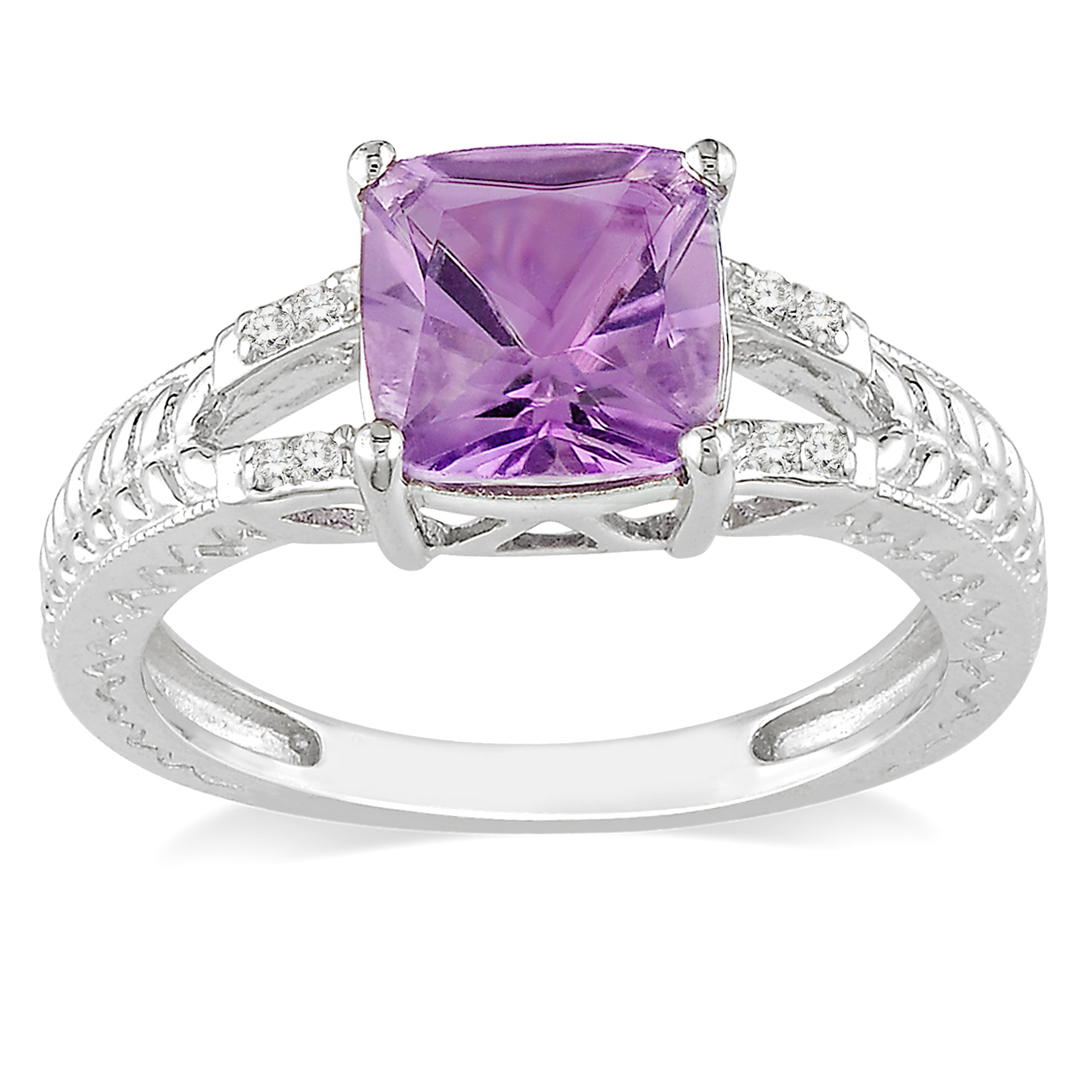 Amour 0.04 Carat T.W. Diamond and 1 3/4 Carat T.G.W. Amethyst Fashion Ring in Sterling Silver I3