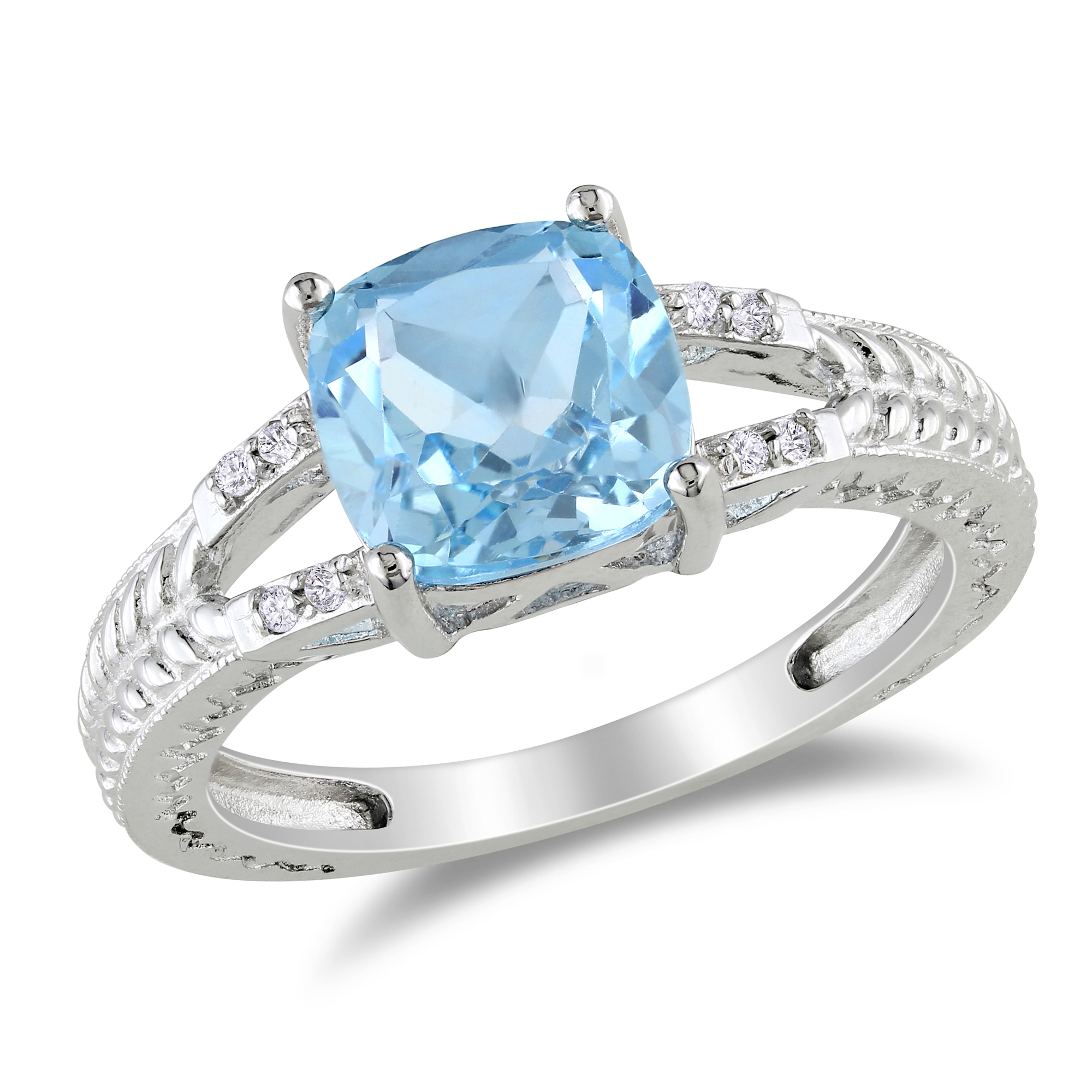 Amour 0.04 Carat T.W. Diamond and 2 1/2 Carat T.G.W. Blue Topaz Fashion Ring in Sterling Silver I3