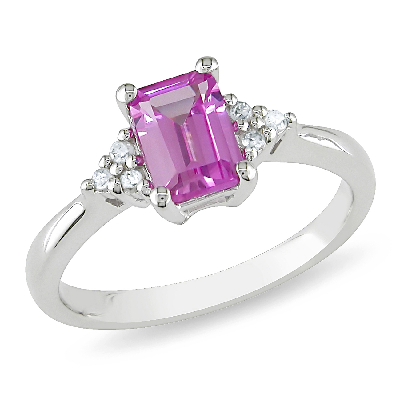 Amour 1/10 Carat T.W. Diamond and 1.59 Carat Created Pink Sapphire Fashion Ring in Sterling Silver