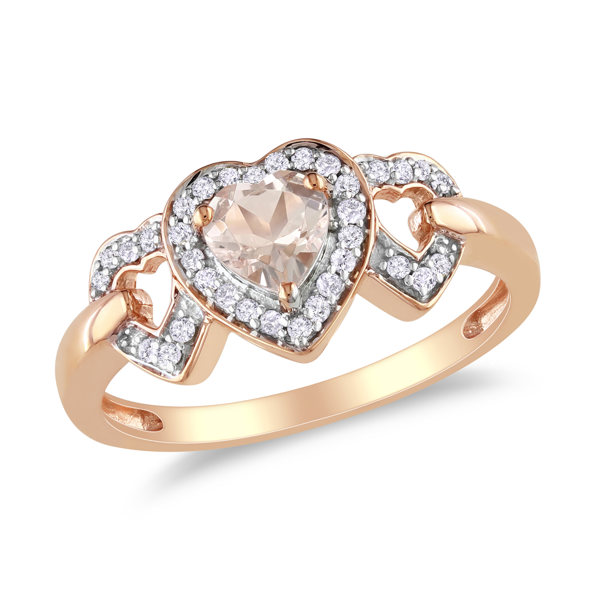 Amour 1/8 Carat T.W. Diamond and 1/2 Carat T.G.W. Morganite Heart Ring Pink Sterling Silver GH I2;I3