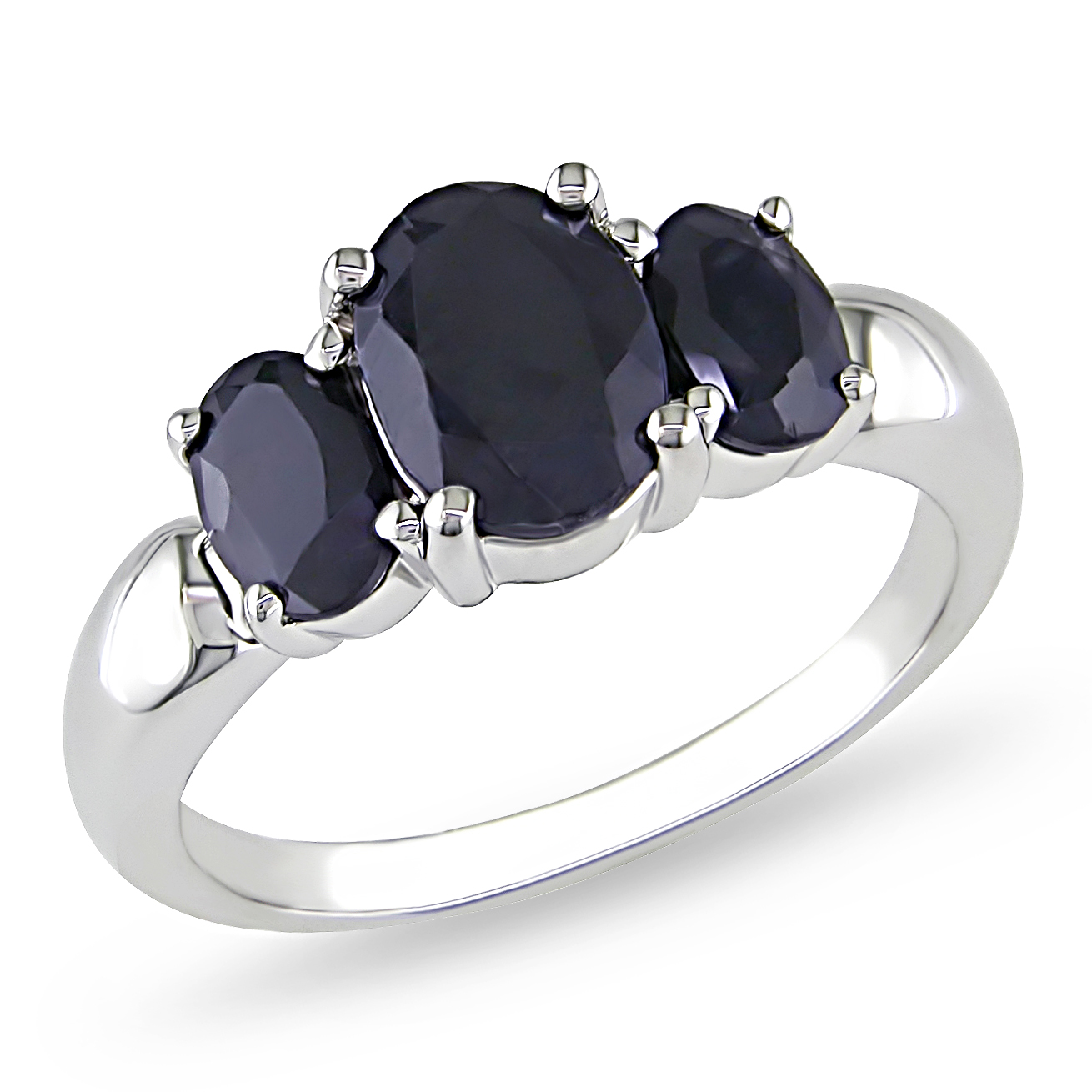 Amour 2 4/5 Carat T.G.W. Black Sapphire 3 Stone Ring in Sterling Silver