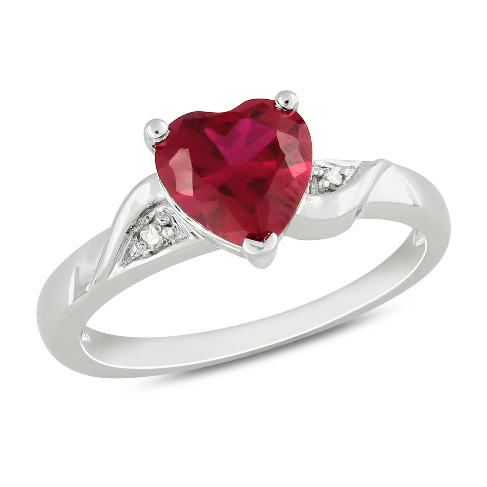 Amour 0.01 Carat T.W. Diamond and 1 5/8 Carat T.G.W. Created Ruby Heart Ring in Sterling Silver GH I3