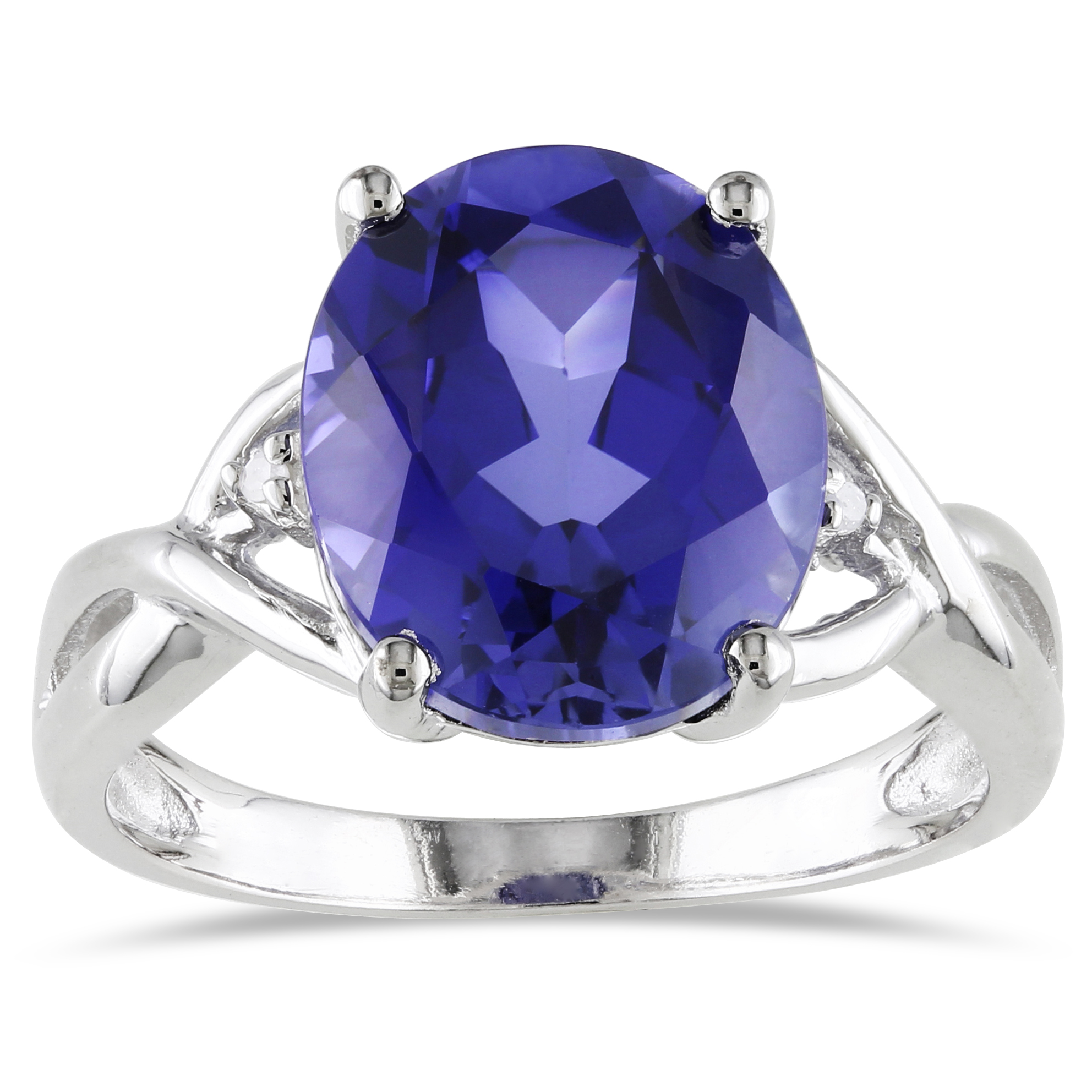 Amour 0.01 Carat T.W. Diamond and 7 1/2 Carat T.G.W. Created Blue Sapphire Fashion Ring in Sterling Silver I3