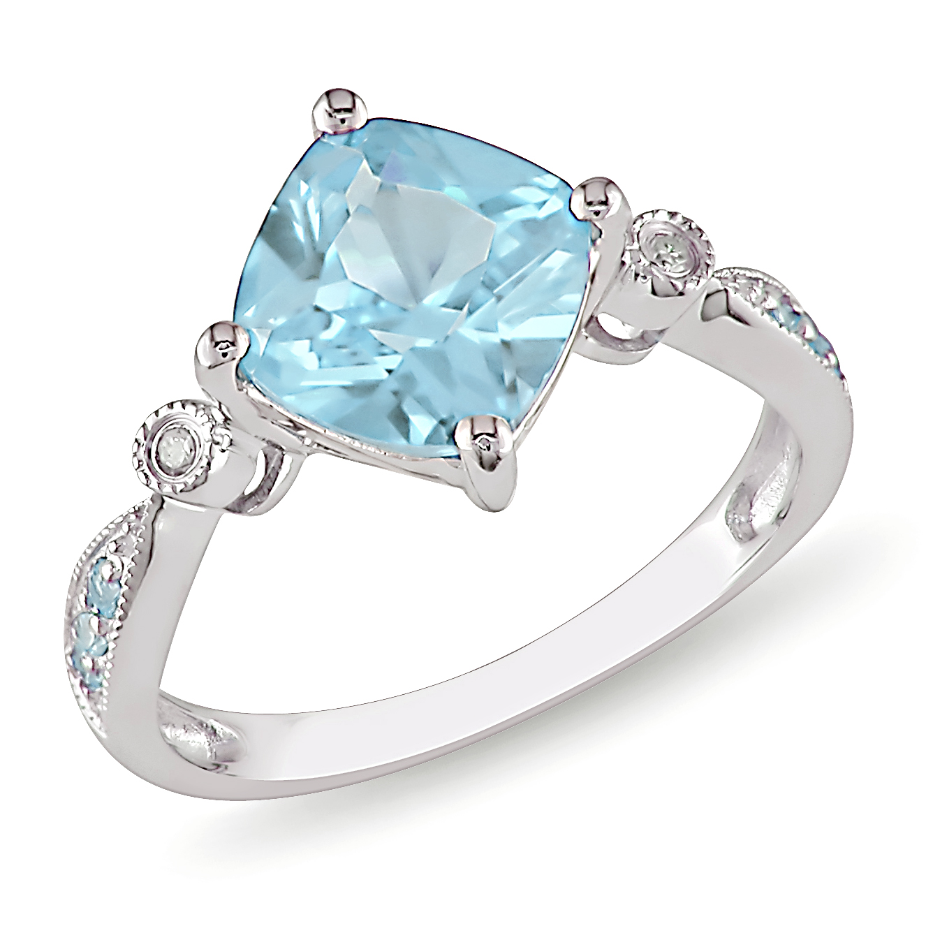Amour 0.02 Carat T.W. Diamond and 2 3/5 Carat T.G.W. Blue Topaz Fashion Ring in Sterling Silver I3