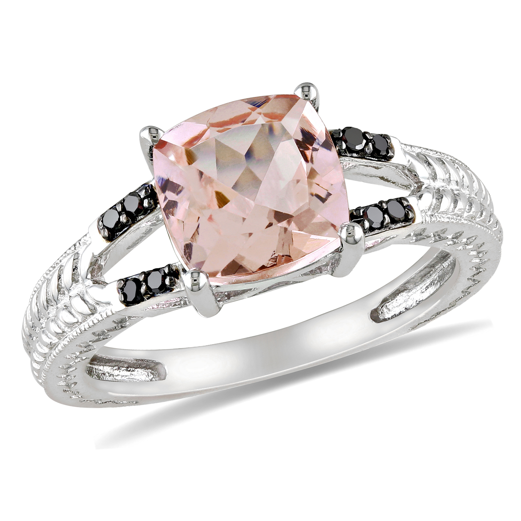Amour 0.04 Carat Black T.W. Diamond and 2 1/10 Carat T.G.W. Morganite Fashion Ring in Sterling Silver Black Plated