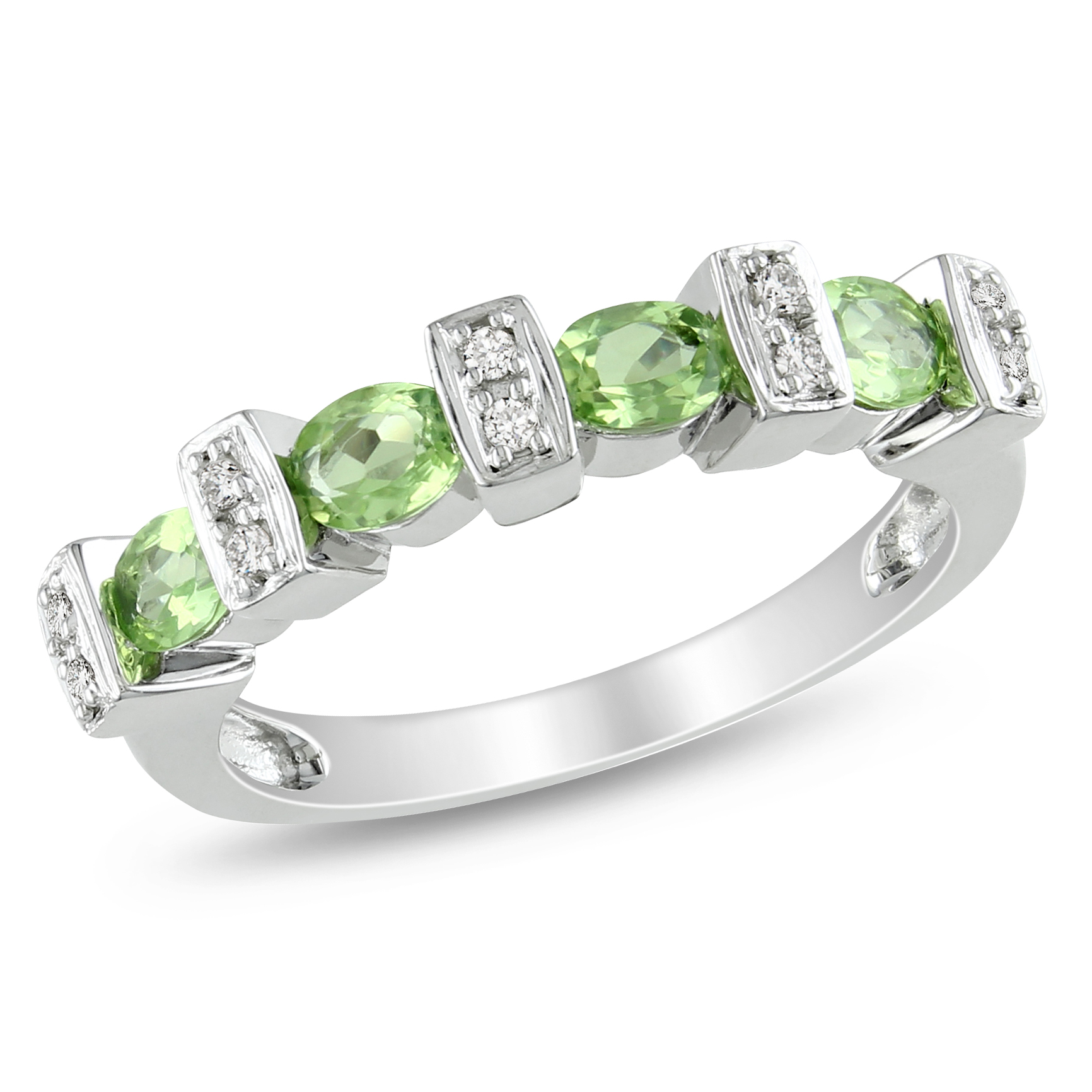 Amour 0.05 Carat T.W. Diamond and 3/4 Carat T.G.W. Peridot Fashion Ring in Sterling Silver GH I3