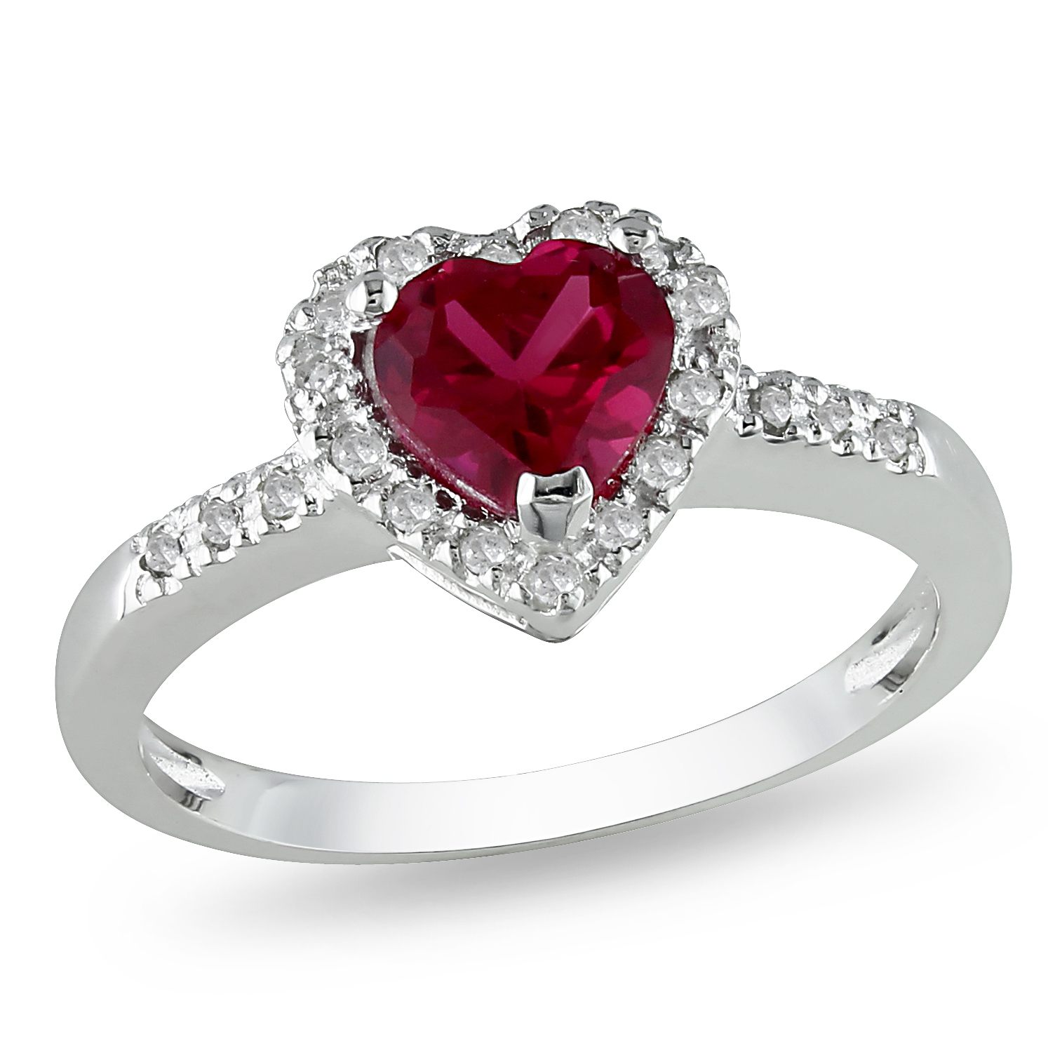 &nbsp; 1/10 Carat T.W. Diamond and 1 Carat T.G.W. Created Ruby Heart Ring in Sterling Silver I3
