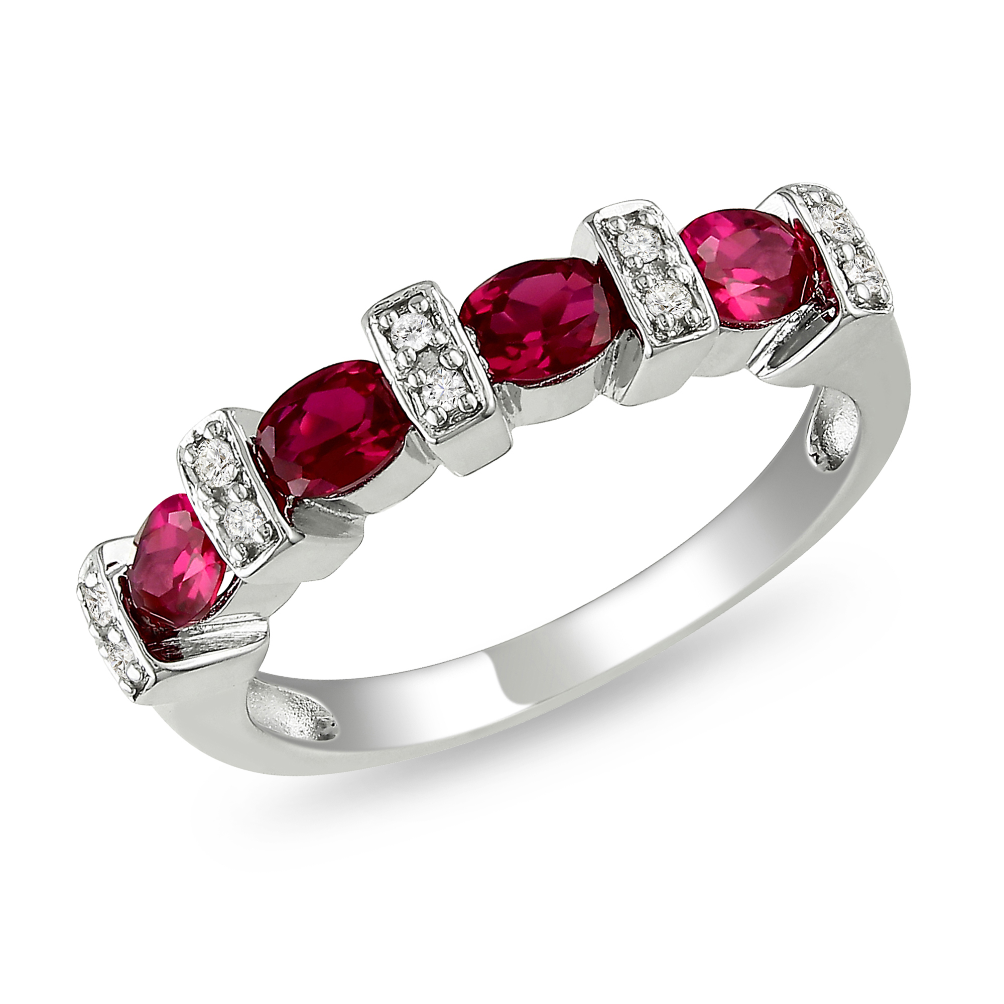 Amour 0.05 Carat T.W. Diamond and 1 Carat T.G.W. Created Ruby Fashion Ring in Sterling Silver GH I3