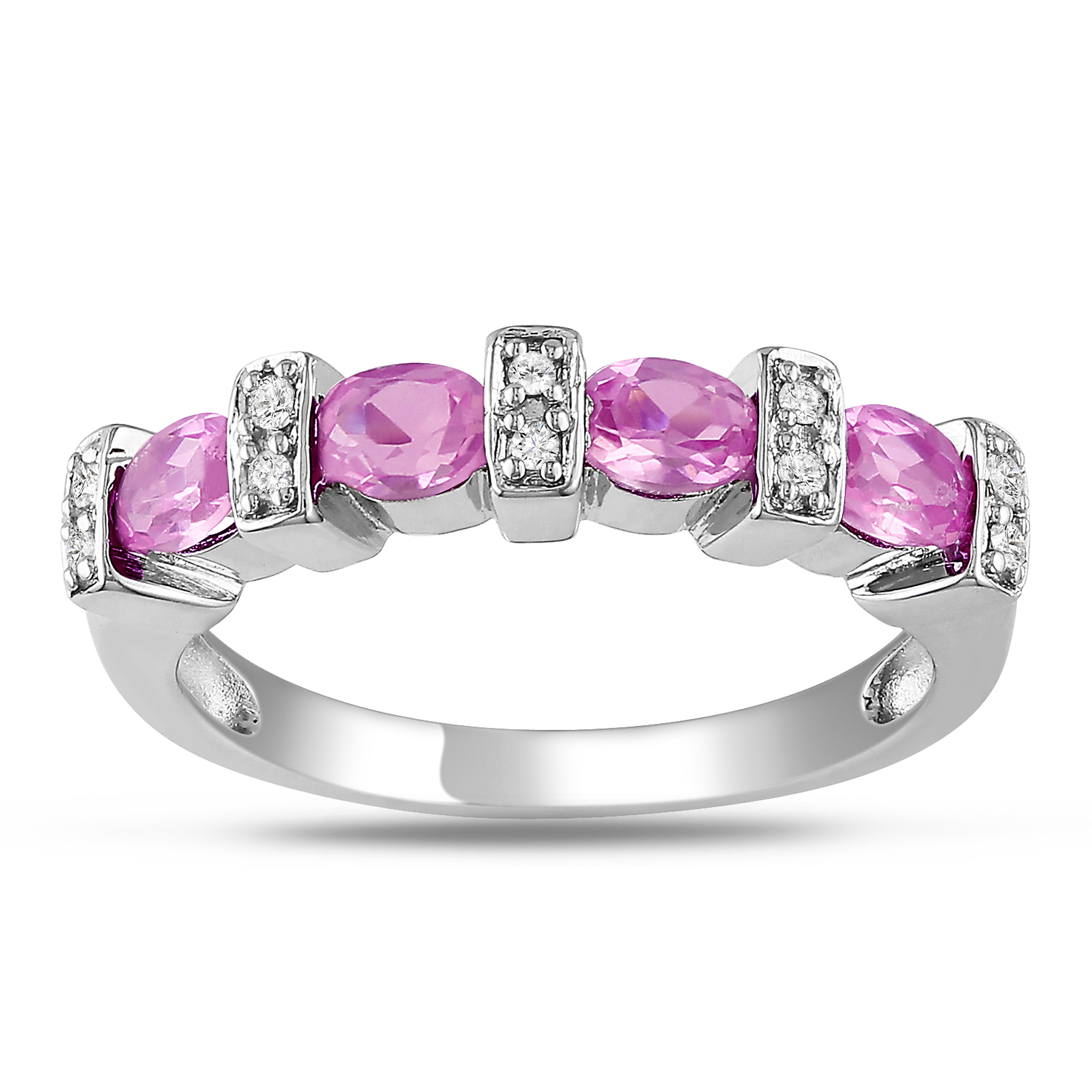 Amour 0.05 Carat T.W. Diamond and 1 Carat T.G.W. Created Pink Sapphire Fashion Ring in Sterling Silver GH I3