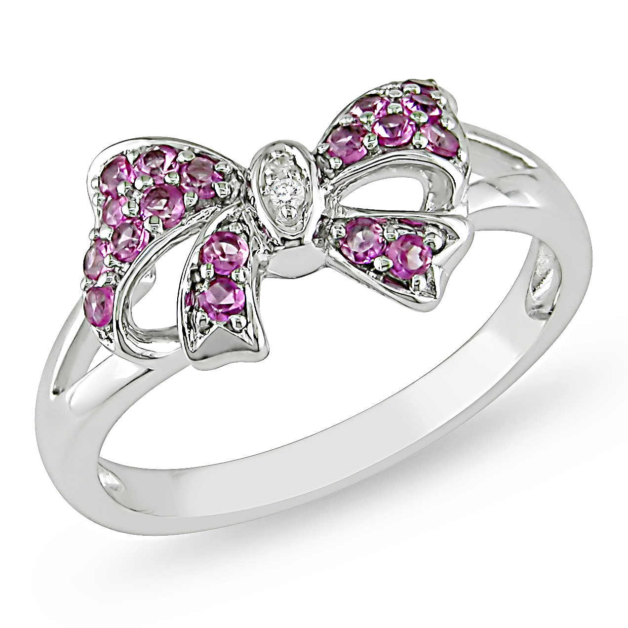 Amour 0.01 Carat T.W. Diamond and 1/3 Carat T.G.W. Created Pink Sapphire Fashion Ring in Sterling Silver GH I2;I3