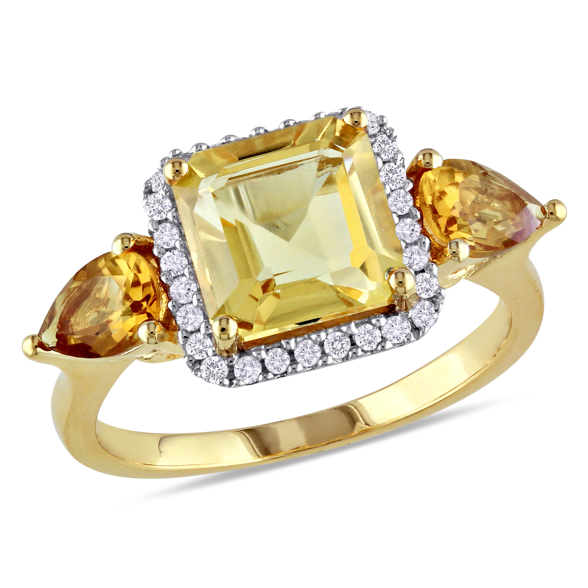 Amour 1/7 Carat T.W. Diamond and 3 Carat T.G.W. Citrine Madeira Citrine Fashion Ring in Gold Plated Sterling Silver GH I2;I3